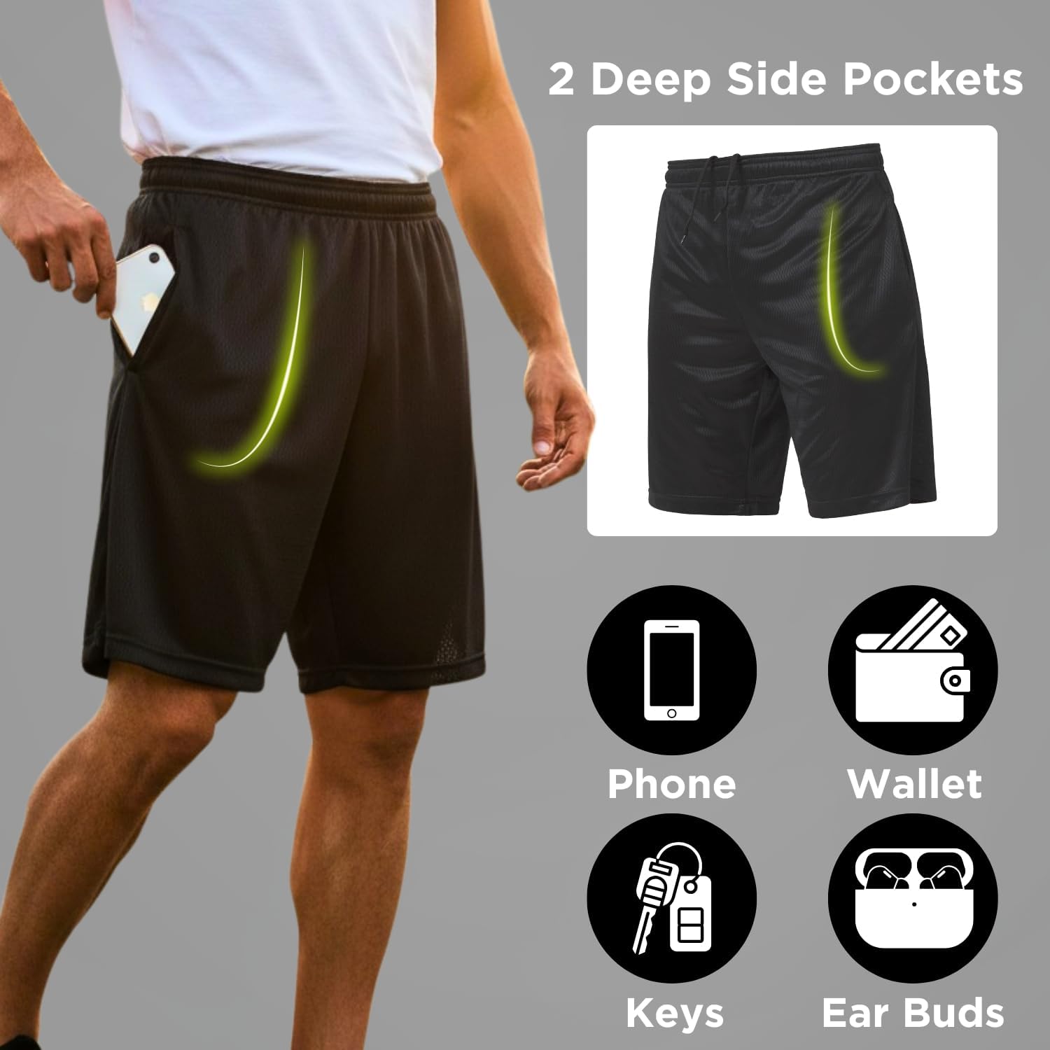 Thumbnail 2 de Ultra Performance 5-Pack Men’s Athletic Gym Shorts (SM–5X) with Slit Pockets
