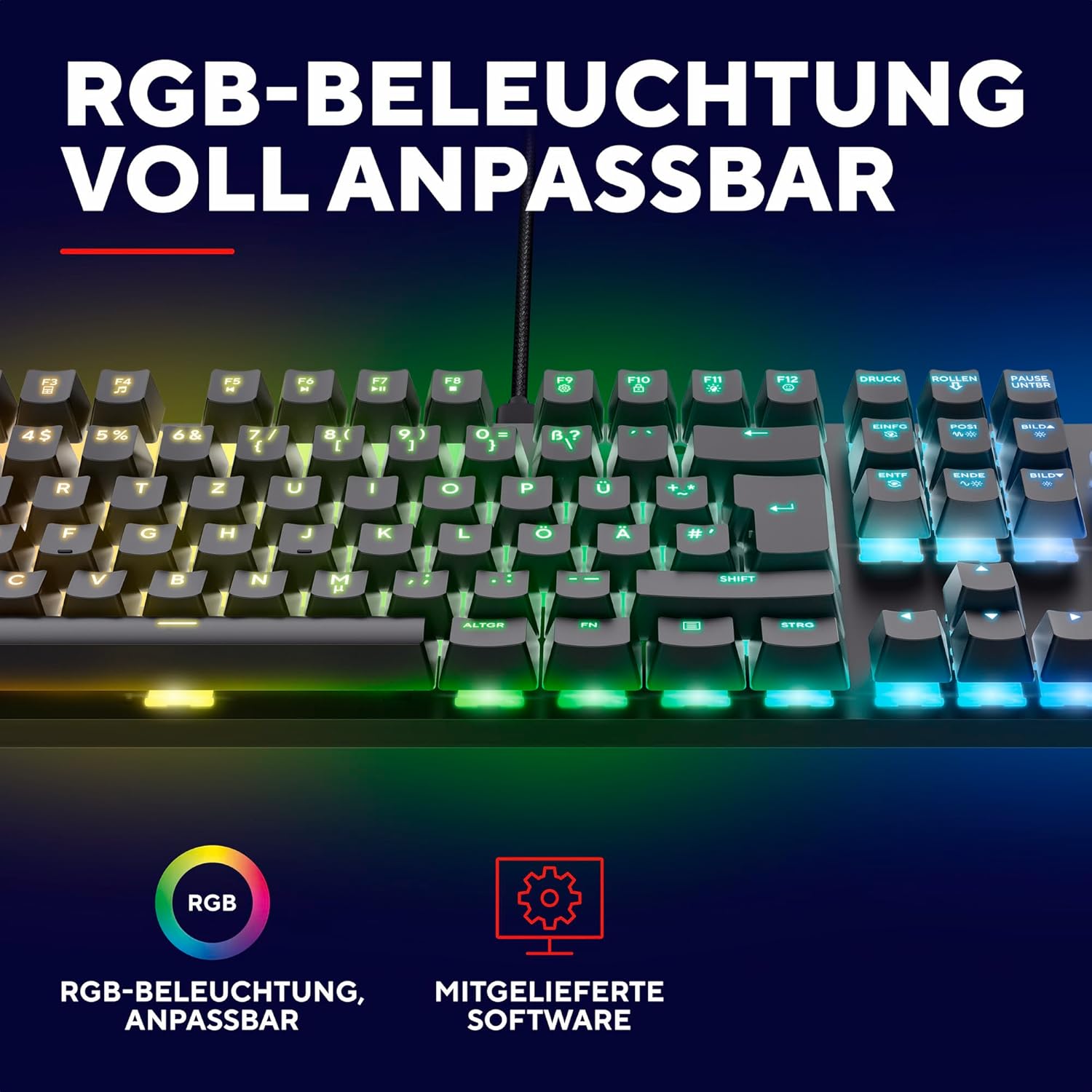 Thumbnail 6 de Trust GXT 871 Zora Mechanische Tastatur – Deutsches QWERTZ Layout, RGB, Huano Linear Switches