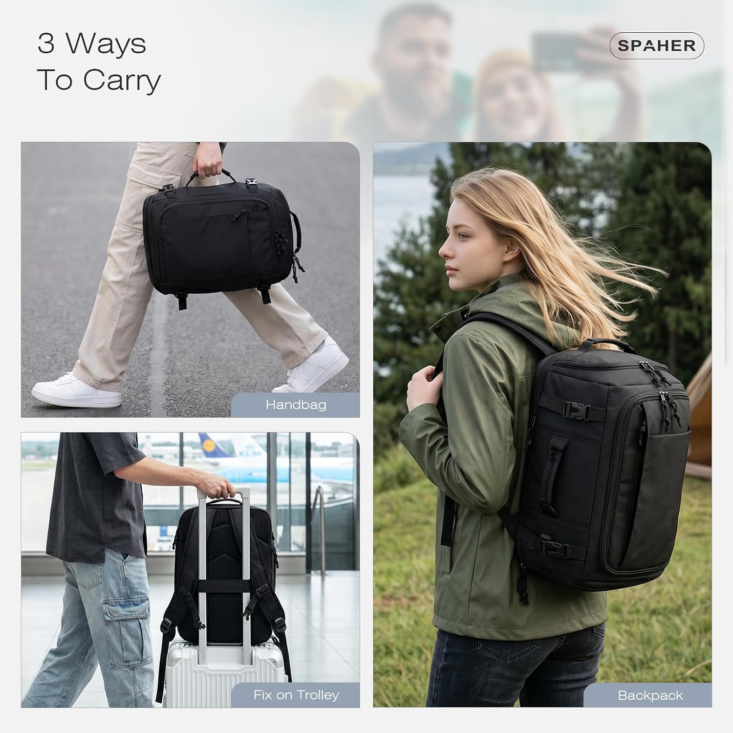 Thumbnail 4 de SPAHER Extendable Cabin Bag 40x30x15/20cm with USB Port and Shoe Compartment