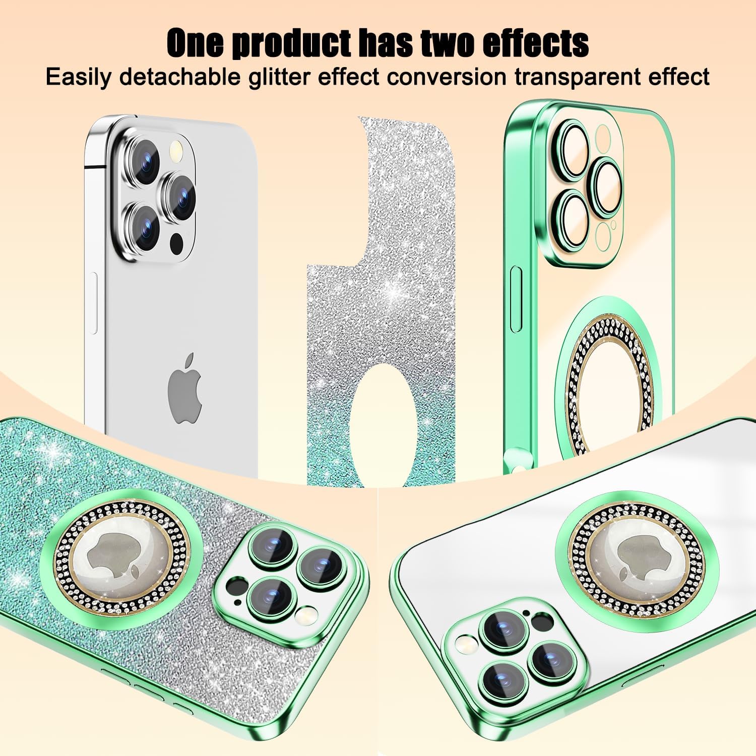 Detalle 2 de Misscase for iPhone 15 Pro Max Magnetic Case with Glitter and Camera Lens Protector
