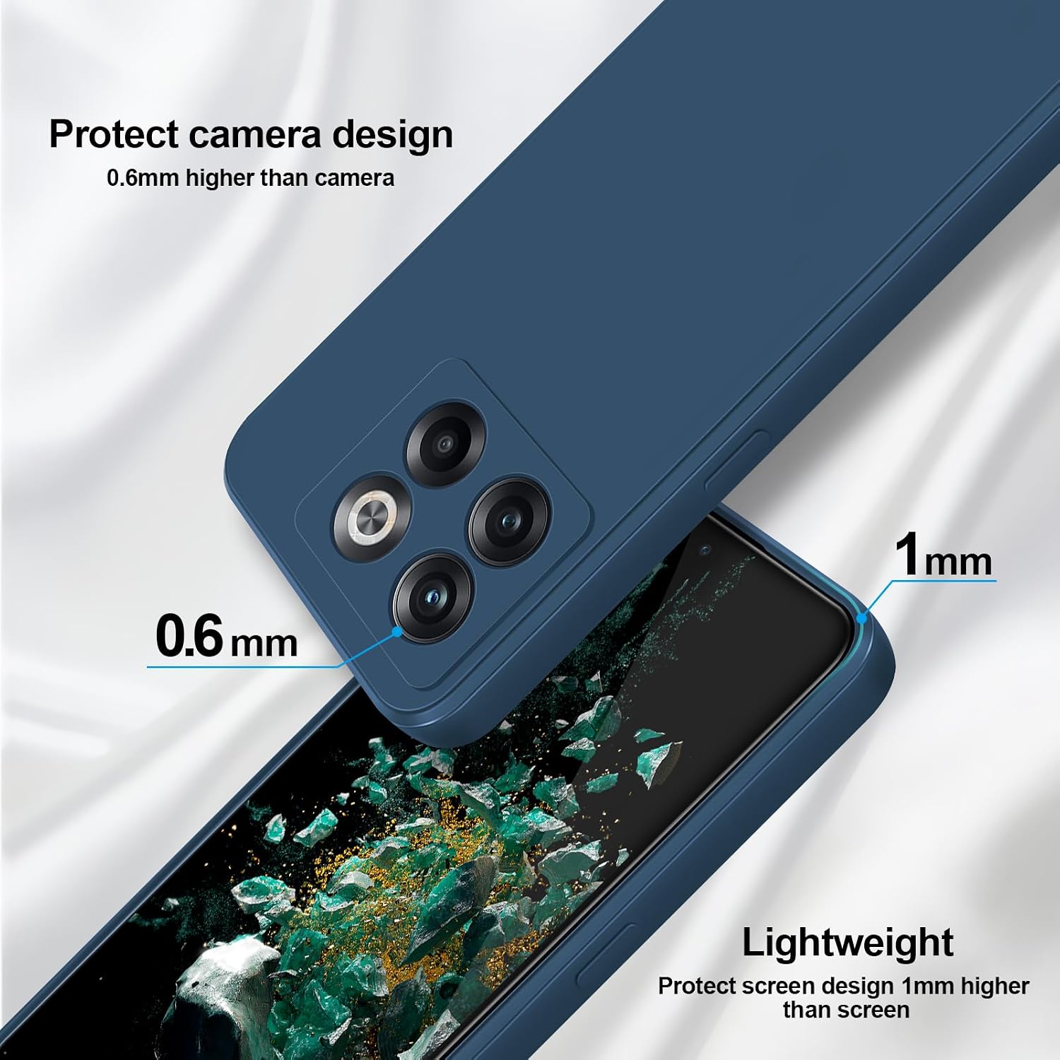 Detalle de GiiYoon Silky-Soft Touch Silicone Case for OnePlus 10T (Blue) with Microfiber Lining
