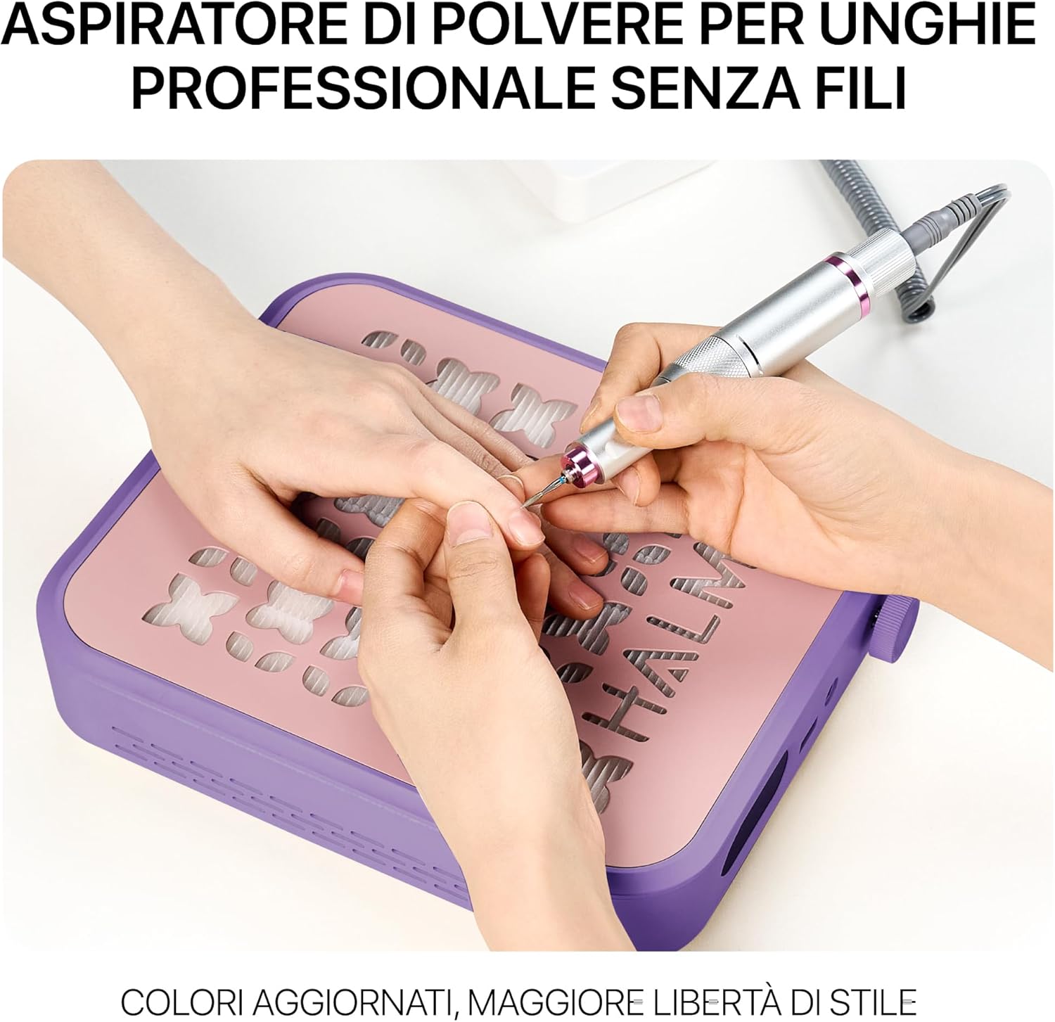 Detalle de HALMAI Aspirapolvere per polvere da unghie cordless 800 Pa con filtro HEPA e motore brushless 5000 RPM