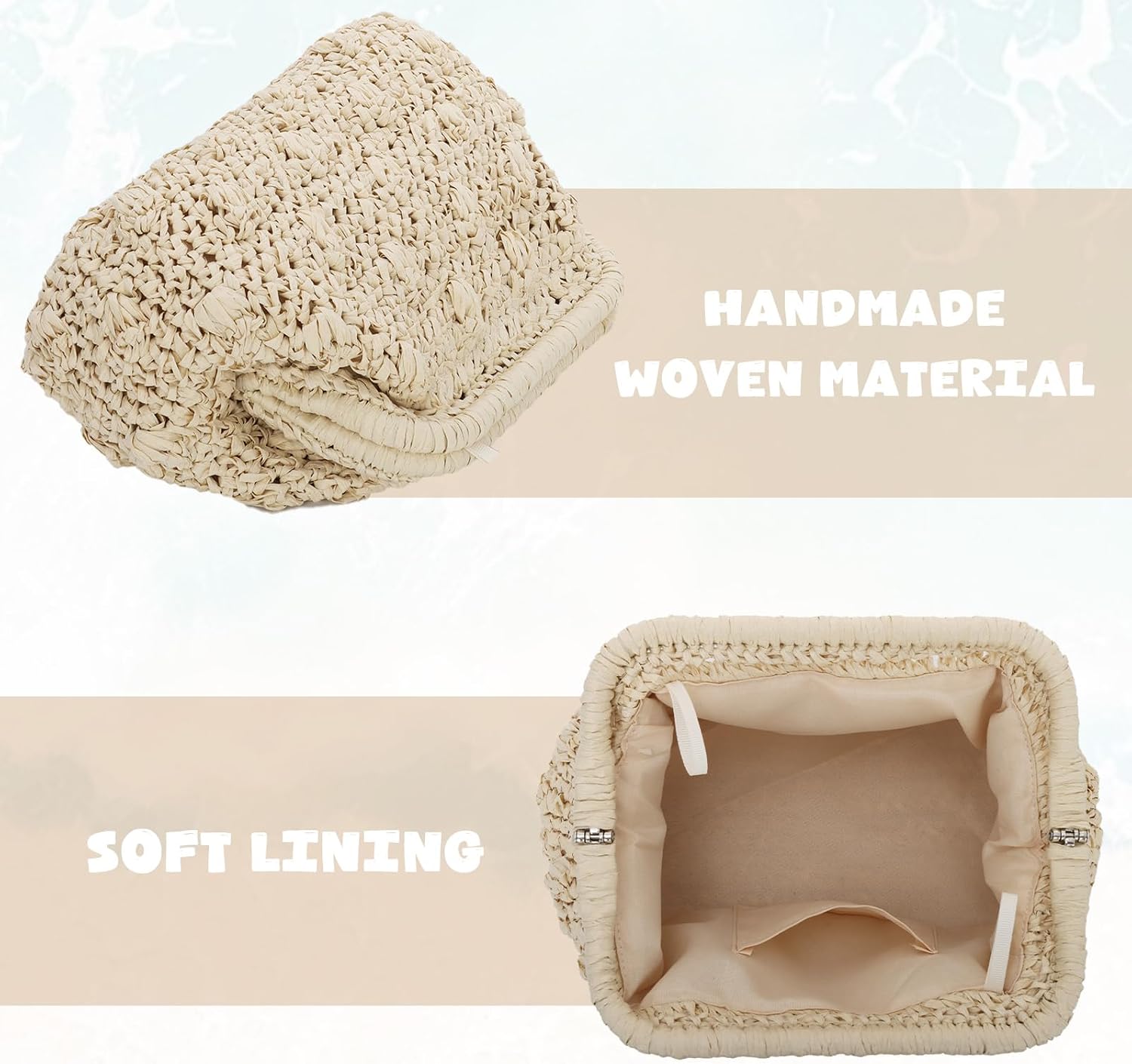 Detalle de Jywmsc Straw Clutch Purse for Women – 2025 Woven Rattan Beach Bag