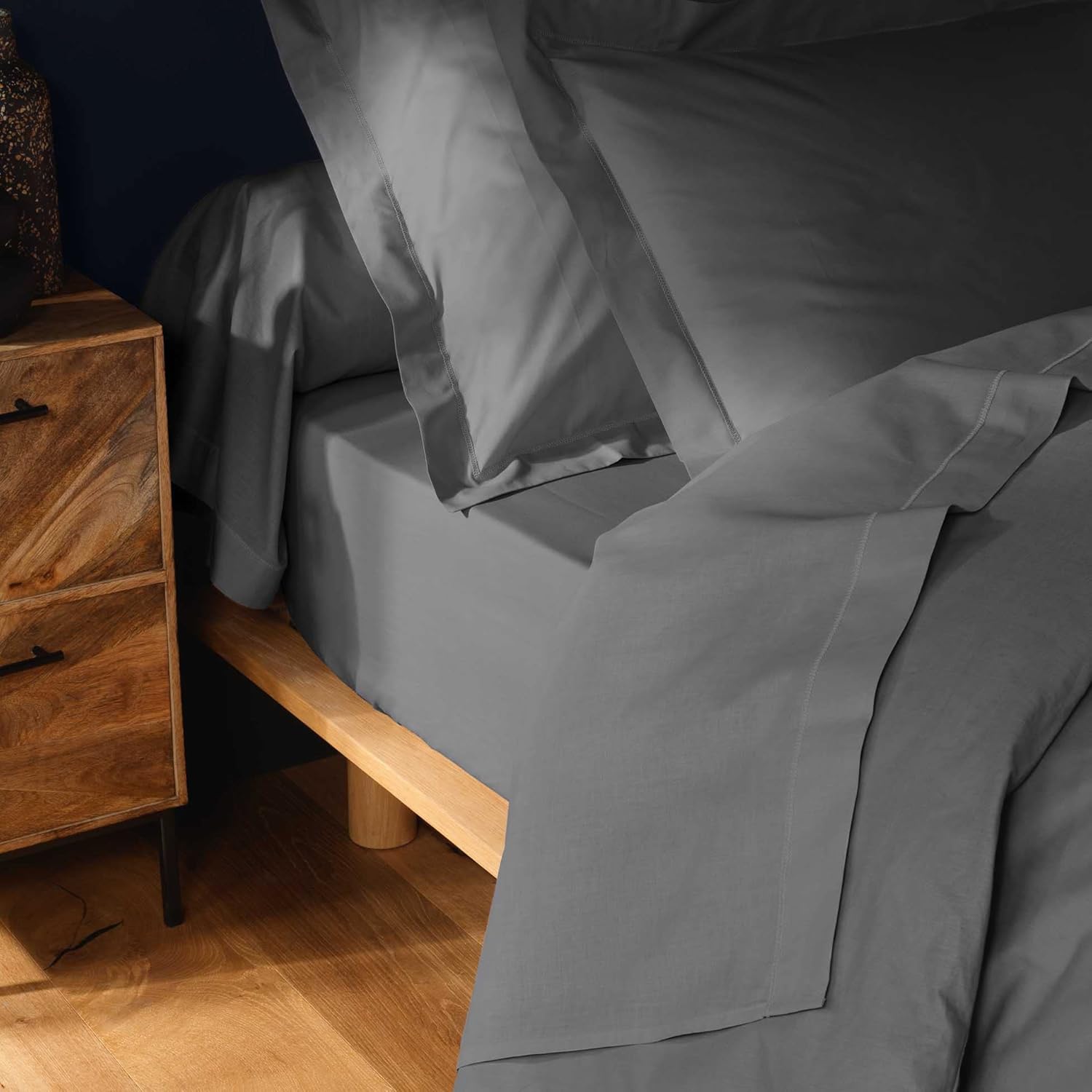 Thumbnail 4 de Douceur d'intérieur, Drap Housse Lina Anthracite (160 x 200 cm) – 100% coton