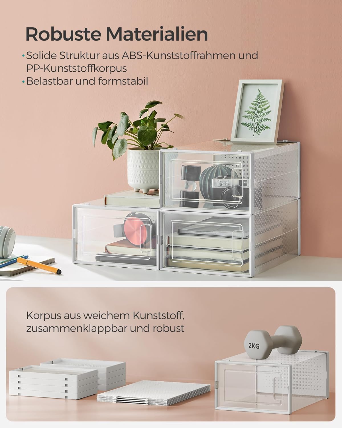 Thumbnail 5 de SONGMICS Schuhboxen-Set (12 Stück) LSP12SWT – faltbar, stapelbar, transparent-weiß für Schuhe bis Größe 44