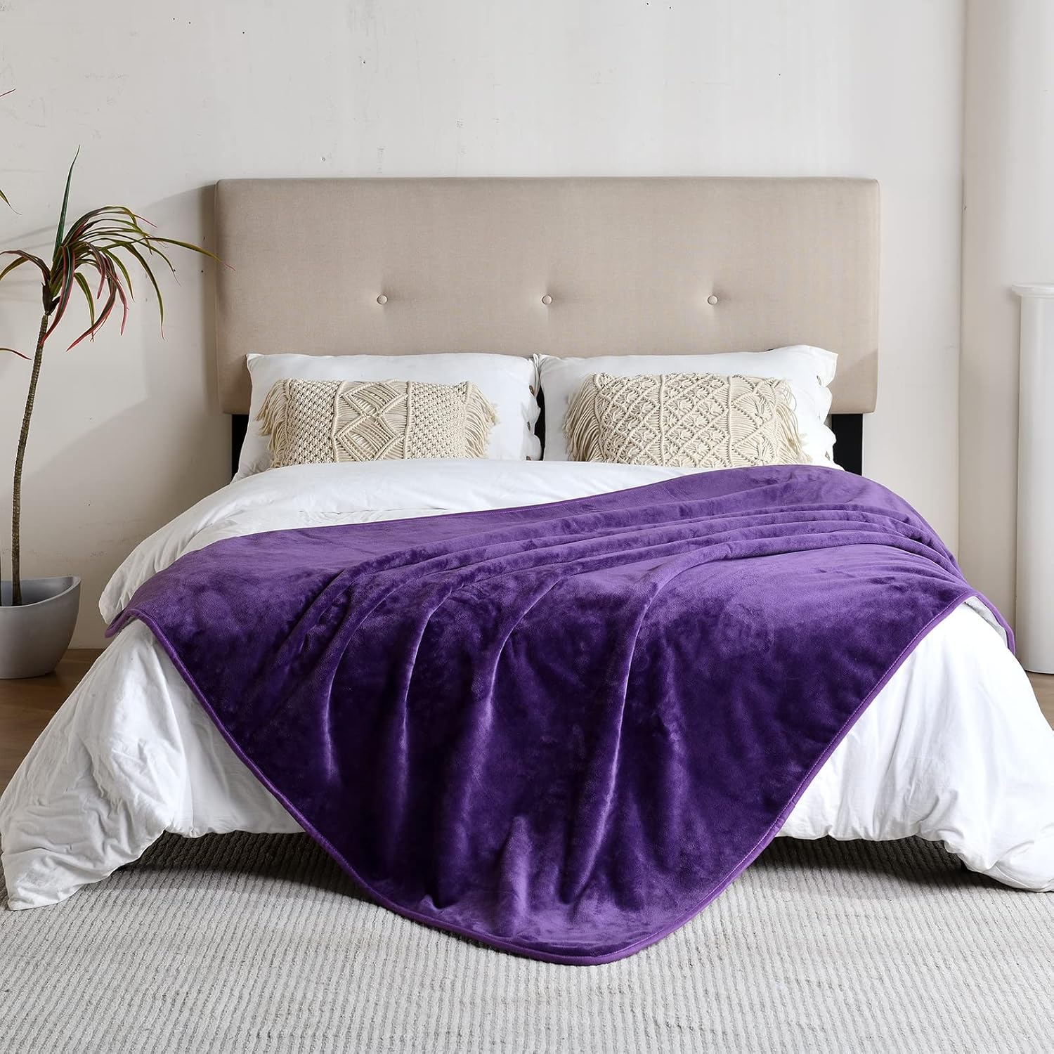 Thumbnail 2 de Yaning wasserdichte Decke für Bett, Couch & Sofa (Dunkelviolett, 152 x 203 cm) – doppelseitig mit Sherpa-Fleece