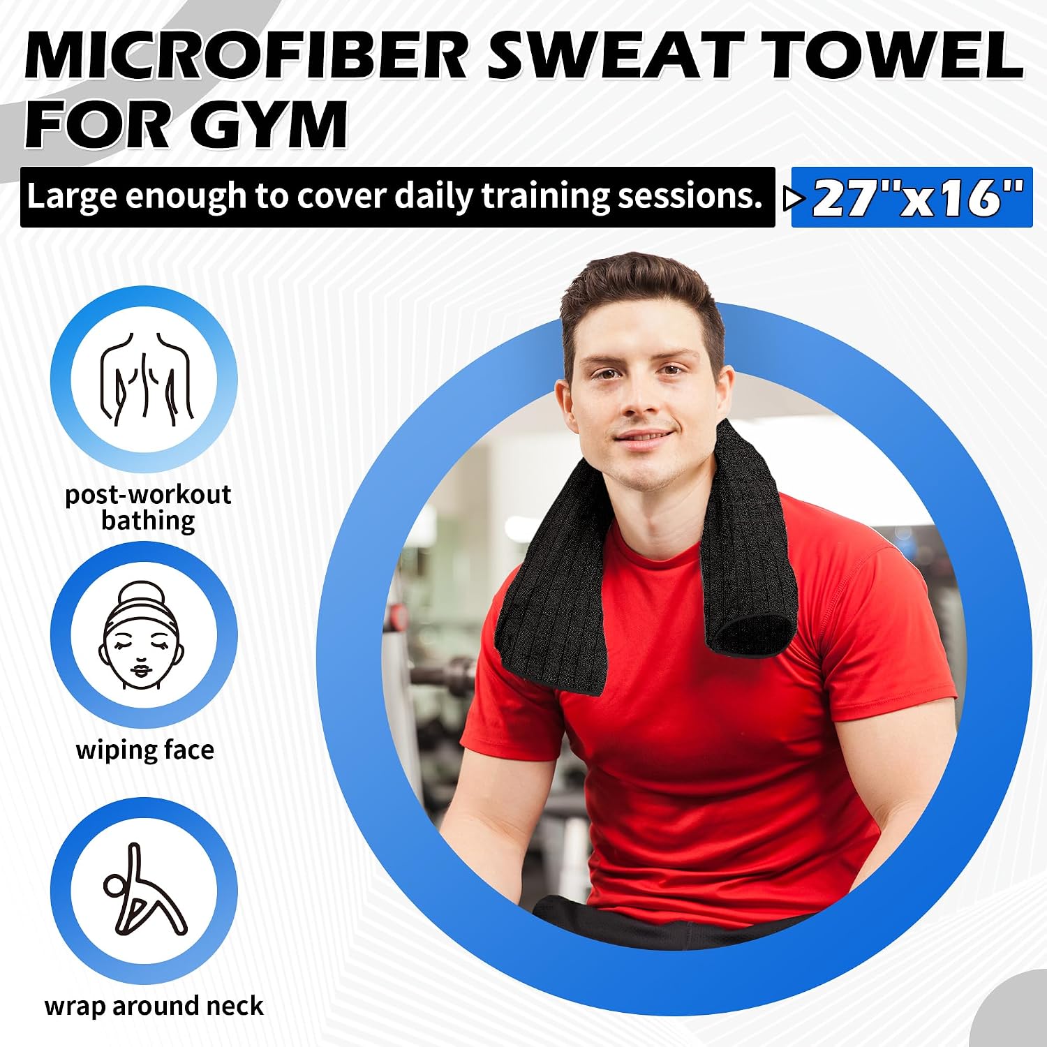 Detalle de HOMERHYME HR-GT10CT-BK10 Microfiber Workout Towels, 10-Pack, Black, Quick-Dry