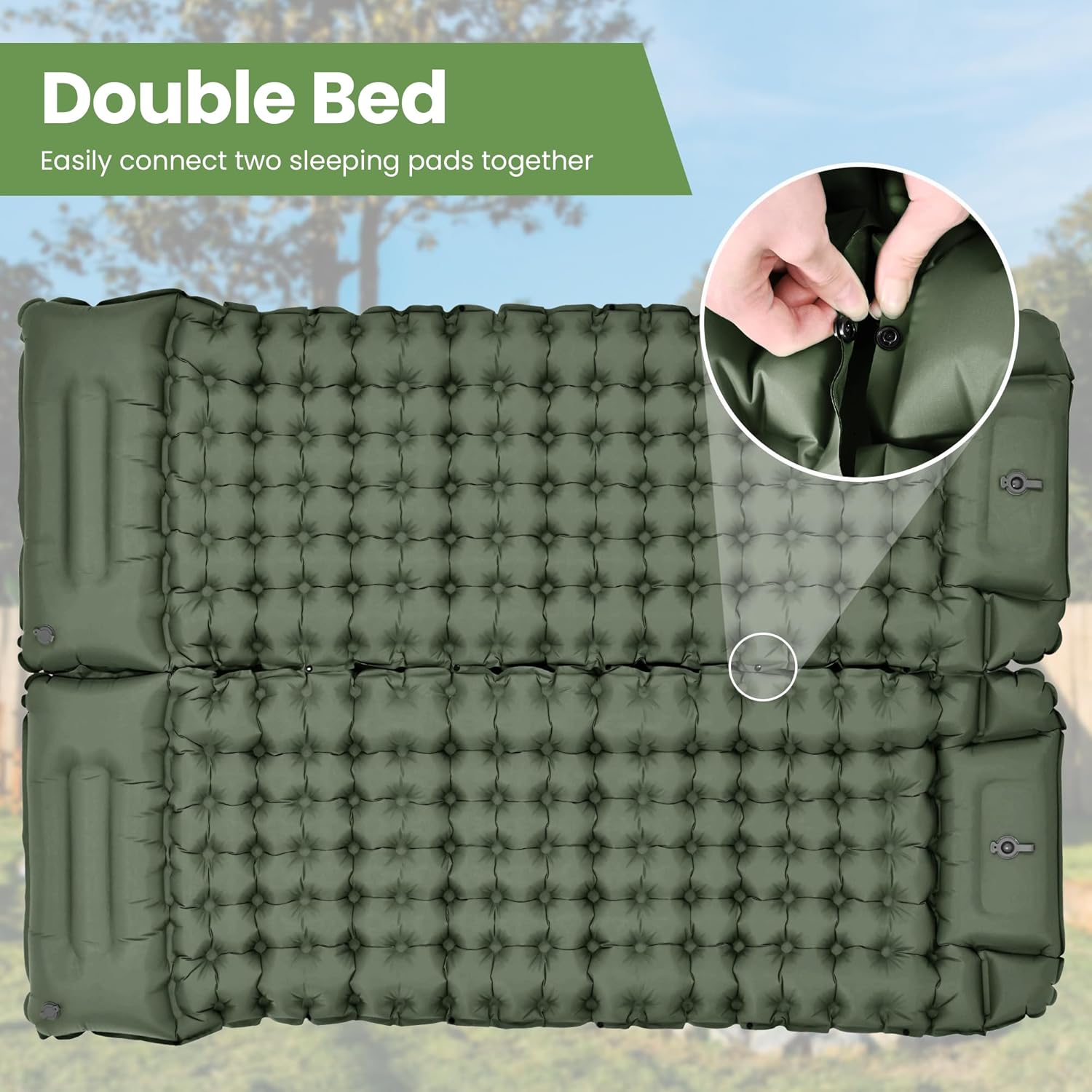 Thumbnail 5 de ROPODA Isomatte selbstaufblasend fürs Outdoor-Camping mit Fußpresse und integriertem Kissen (Grau)