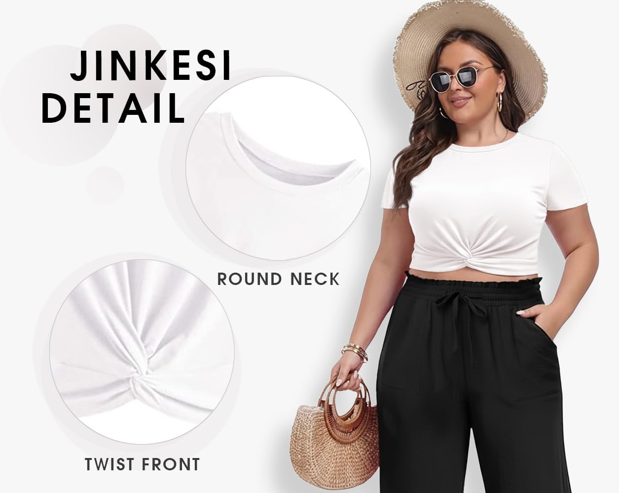 Thumbnail 3 de JINKESI Women's Summer Short Sleeve Crop Top with Twist Front