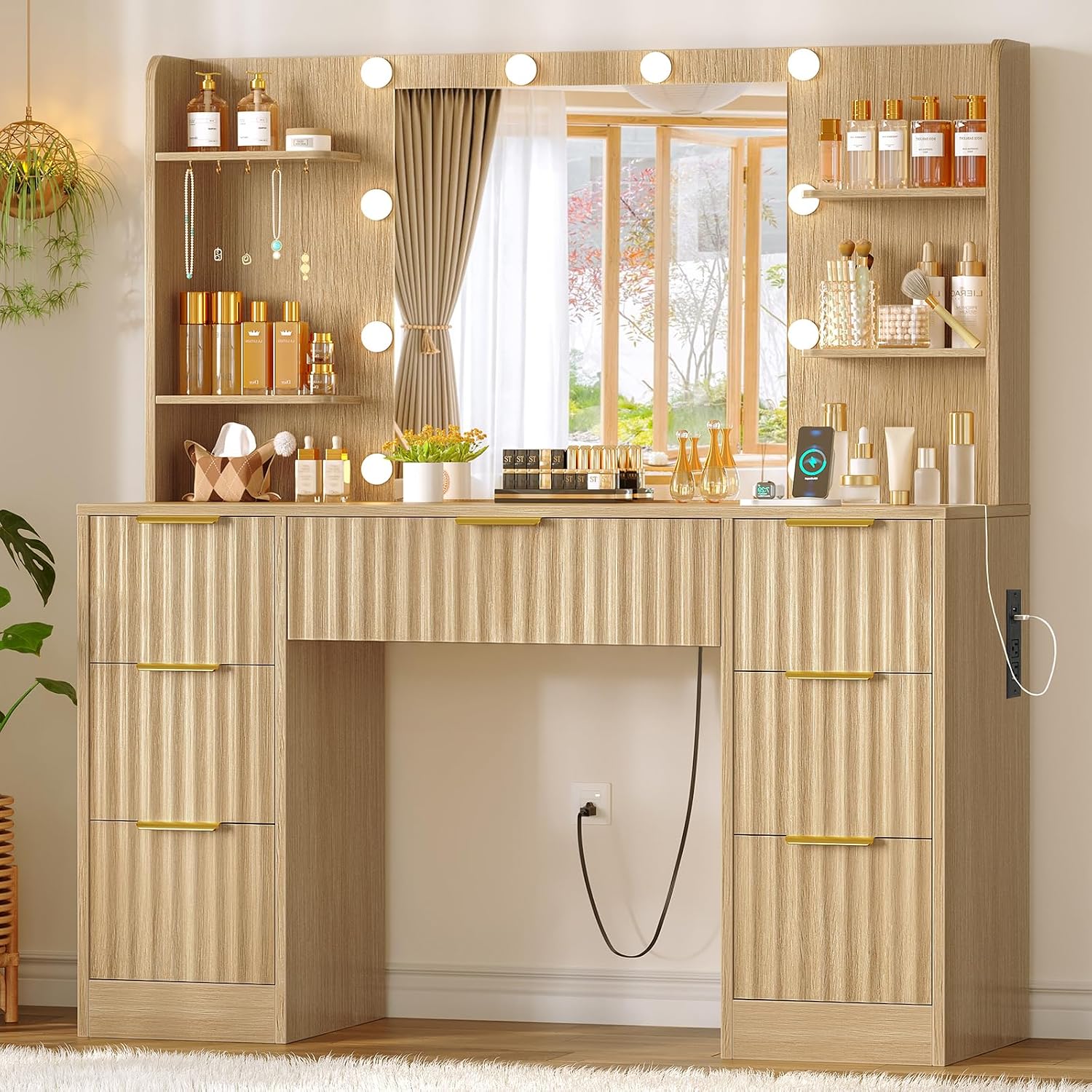 Detalle de FIONESO Vanity Desk, Natural Oak
