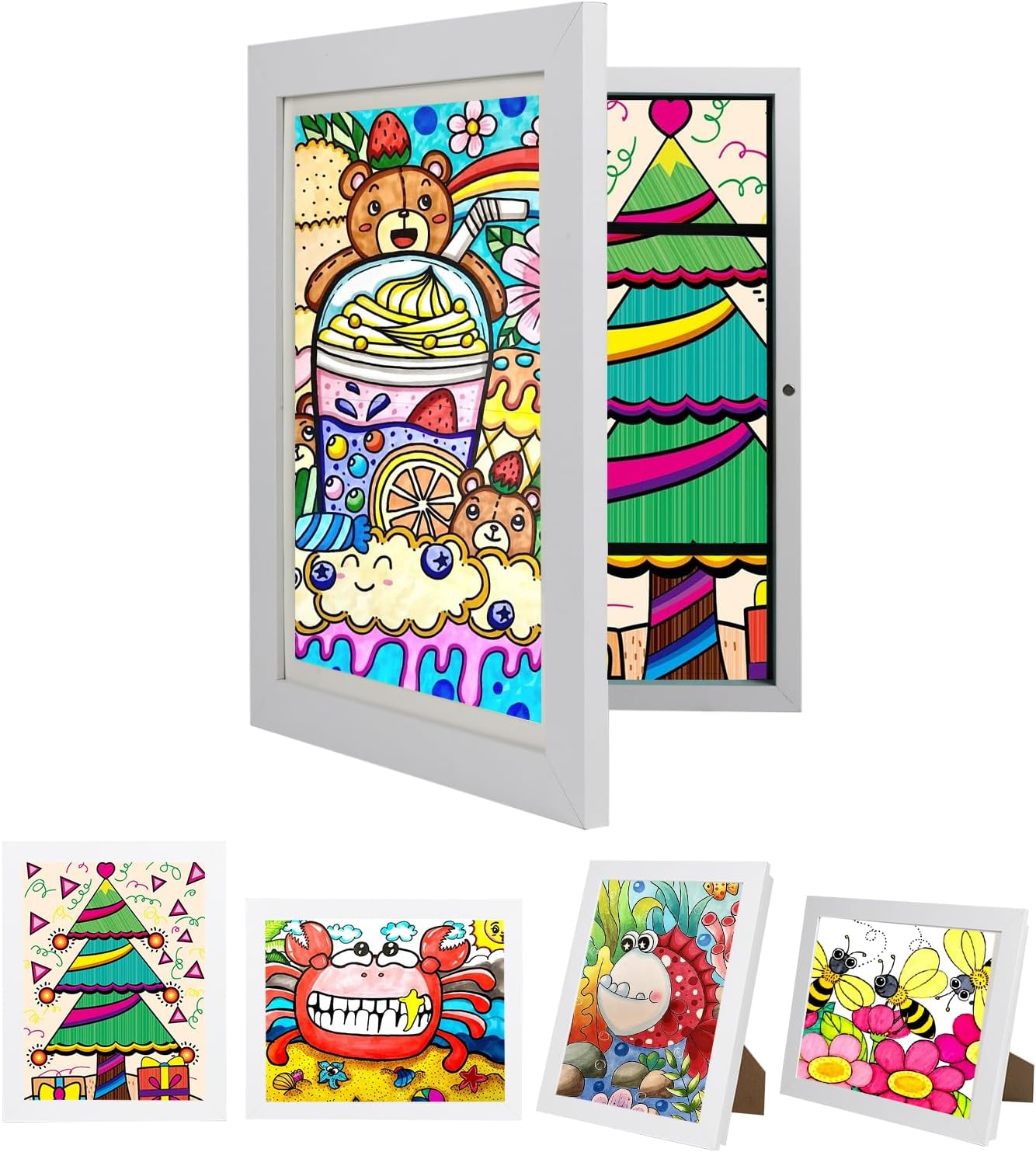 Detalle de wesellcan Kids Art Frame for 8.5 x 11 Artwork, Front-Opening White Frame with Storage
