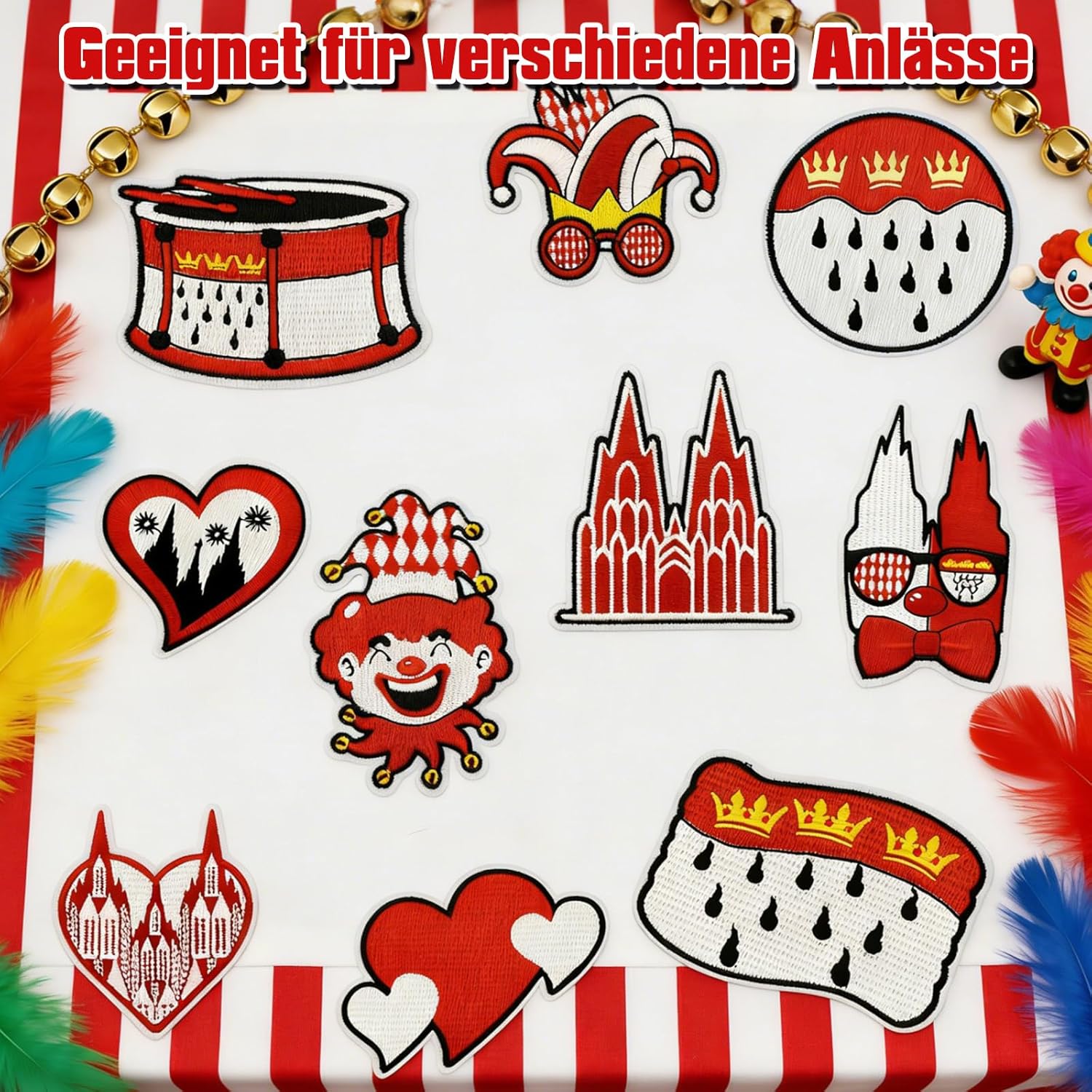 Detalle 2 de 10 Stück Kölner Karneval Rot Weiß Bügelflicken – Bügelbilder für Textilien