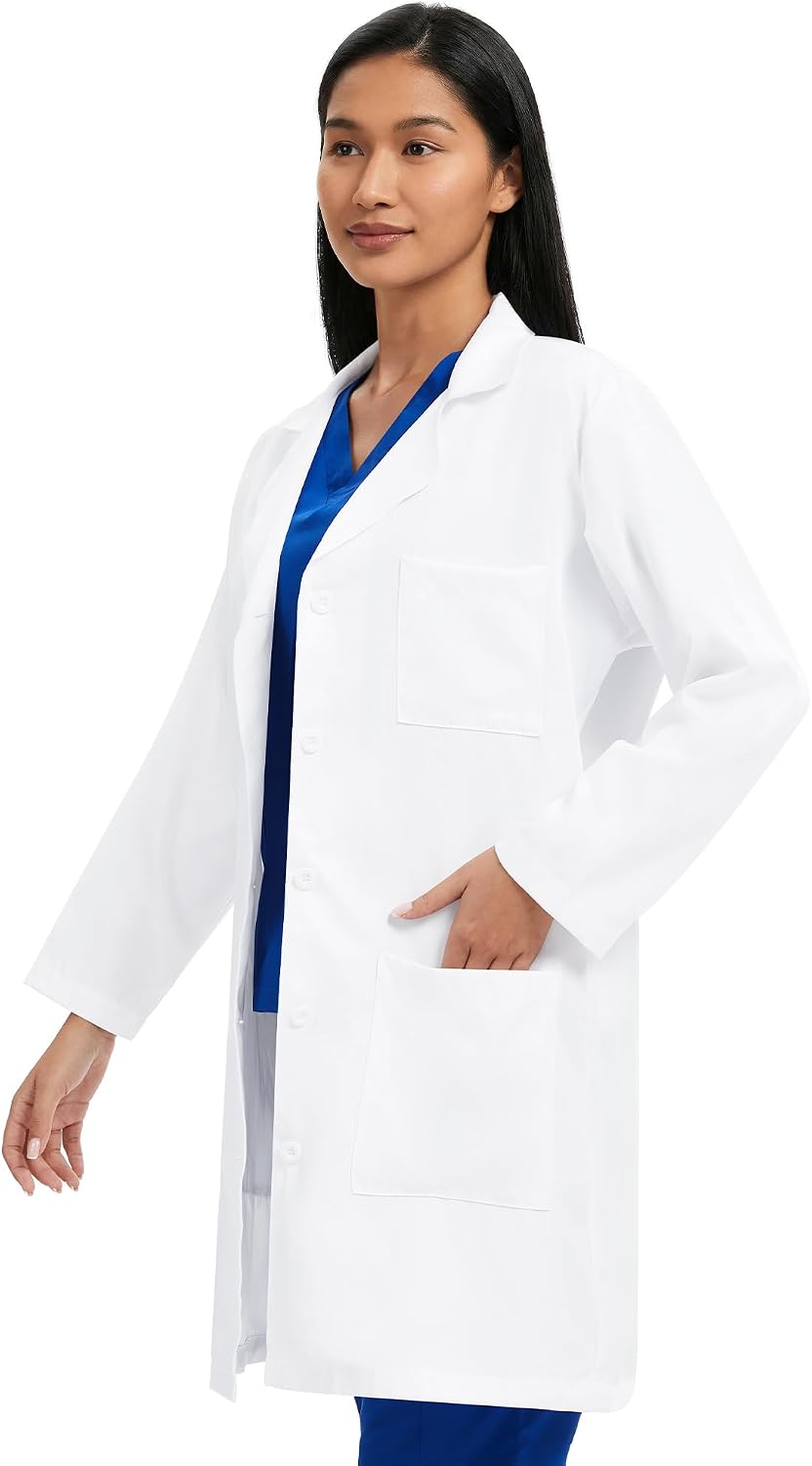 Detalle de Floralhue Women's Lab Coat, White Polyester, 3 Pockets, Relaxed Fit