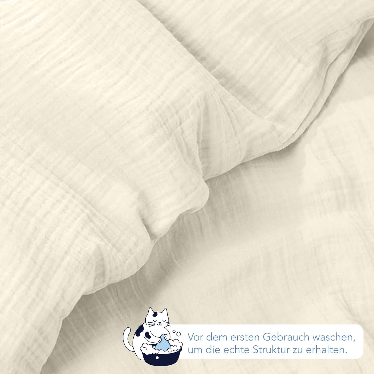 Thumbnail 3 de Dreamzie Kinderbettwäsche (100x135 cm) + Kissenbezug (40x60) aus Musselin, 100% Baumwolle – Oeko-TEX, atmungsaktiv & creme
