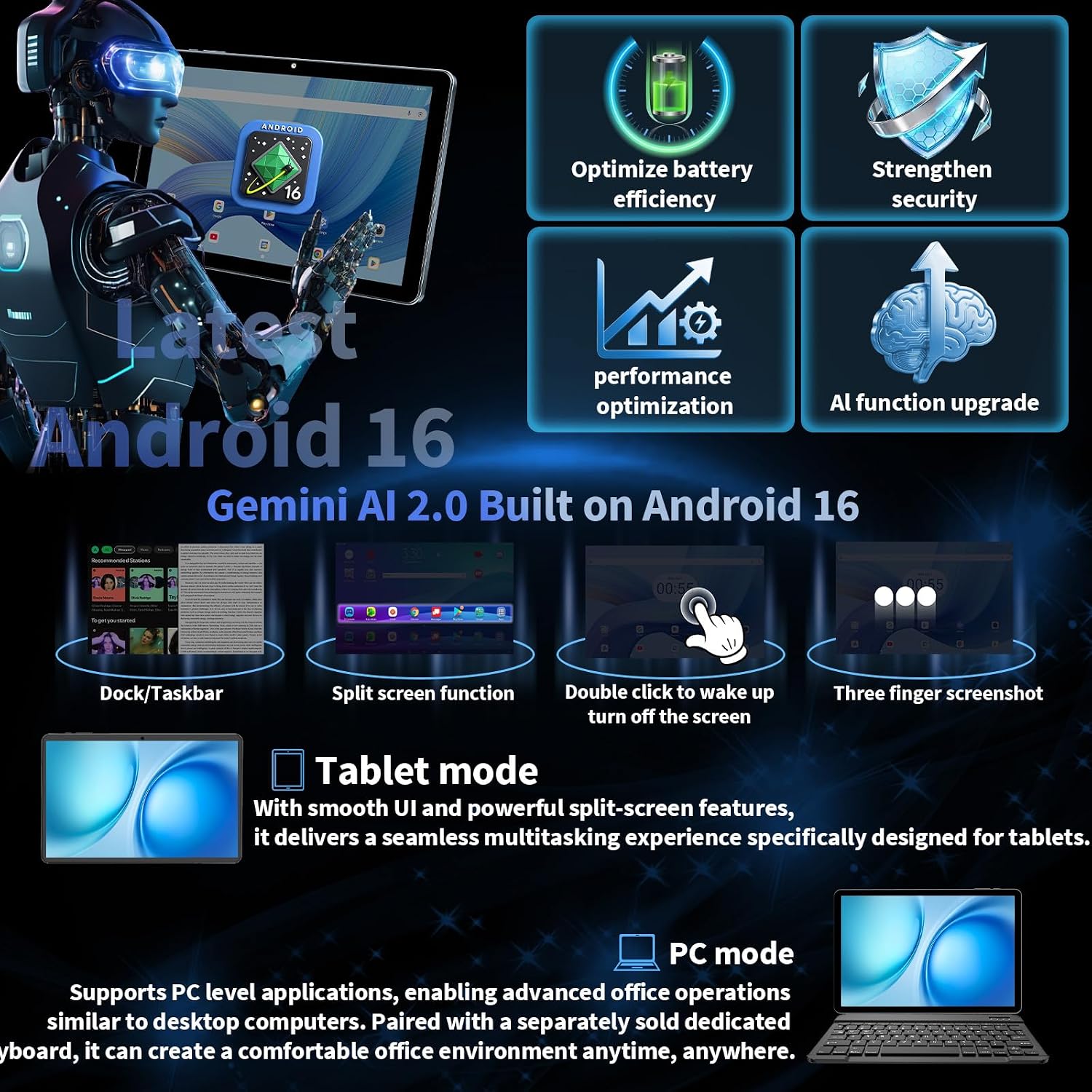 Thumbnail 2 de Relndoo P60 10.1-Inch Android 16 Tablet with Keyboard and Expandable Storage