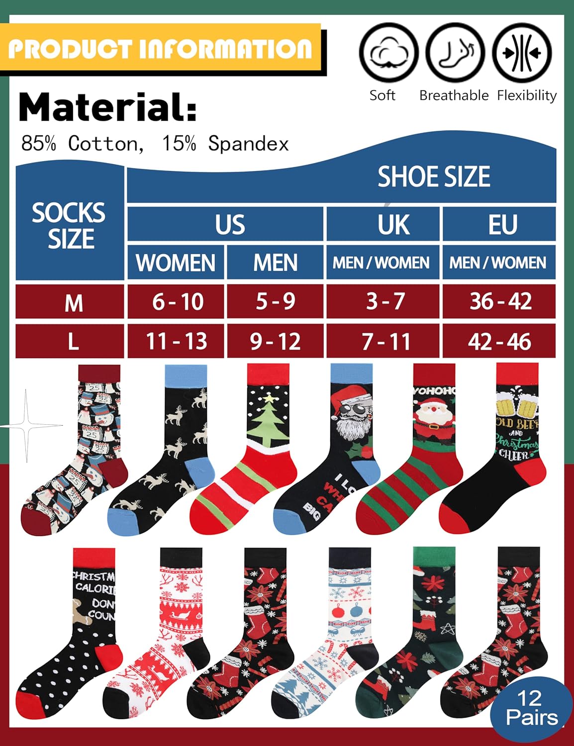 Detalle 2 de MOGGEI Funny Novelty Crew Socks, Breathable Unisex Adult Dress Socks