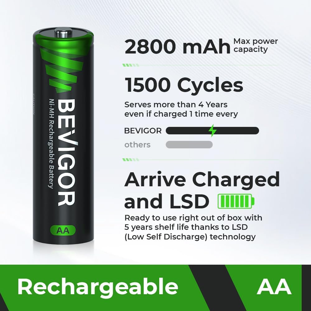 Thumbnail 1 de BEVIGOR 8x AA 2800mAh Rechargeable Batteries