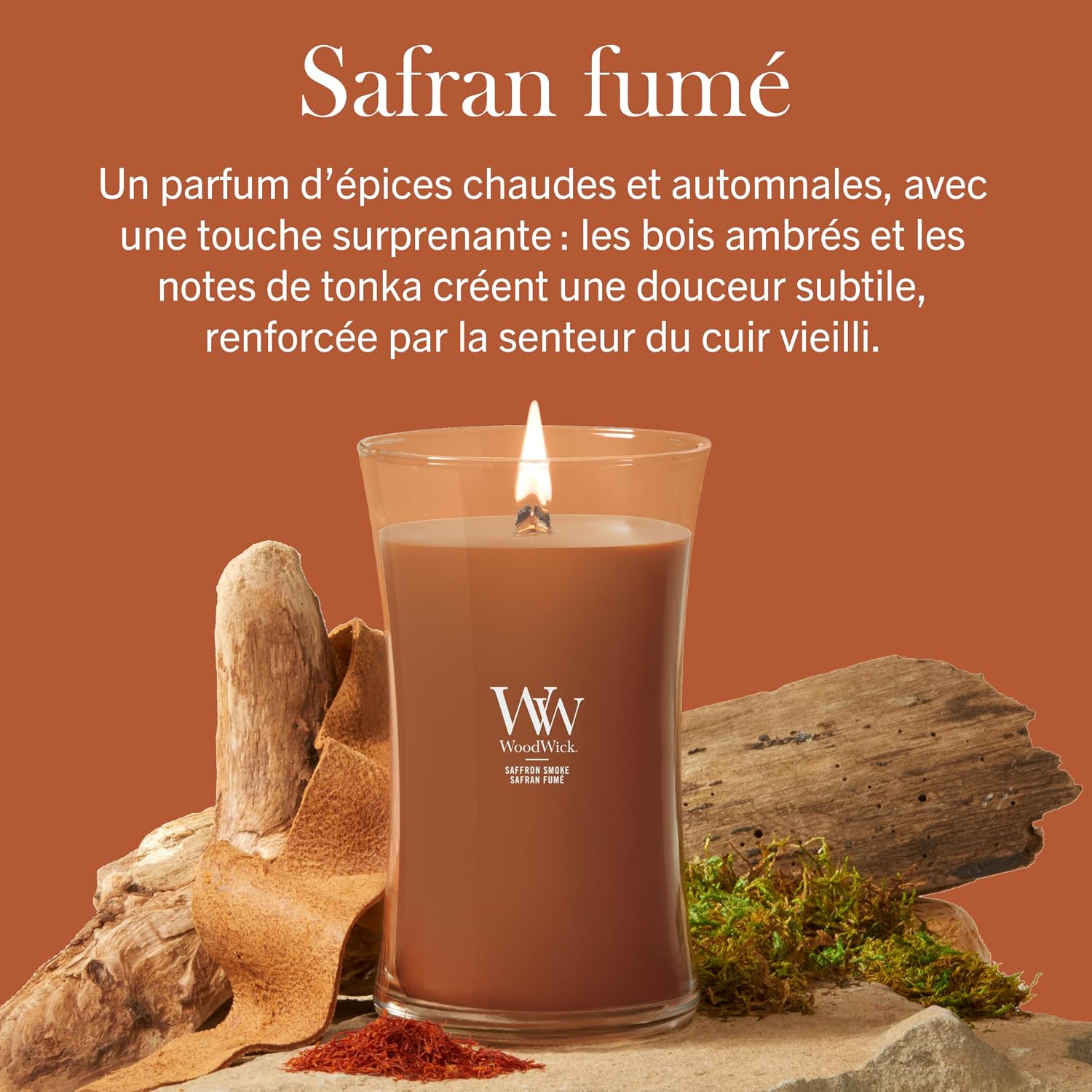 Detalle 2 de WoodWick Bougie parfumée Bougie sablier moyenne – Safran fumé