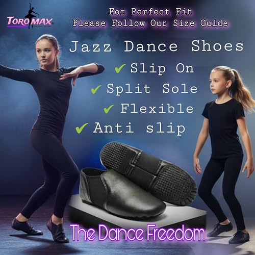 Thumbnail 4 de TOROMAX Slip On Jazz Dance Shoes - Black Leather, Neoprene Split Sole for Kids (Size 13, Black) NPB1
