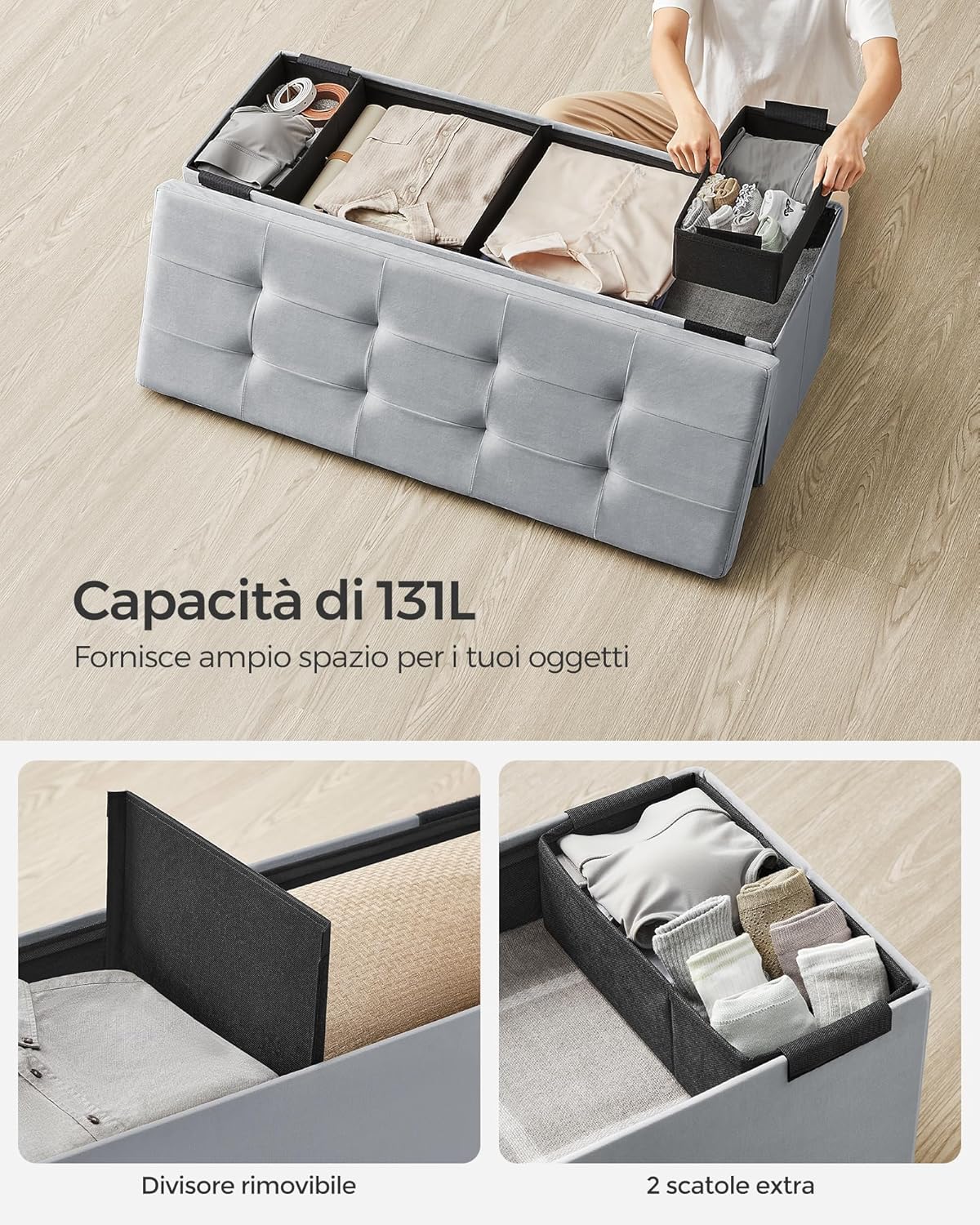 Thumbnail 4 de SONGMICS Cassapanca Pouf Contenitore LSF277G02: poggiapiedi pieghevole con contenitore da 131 L