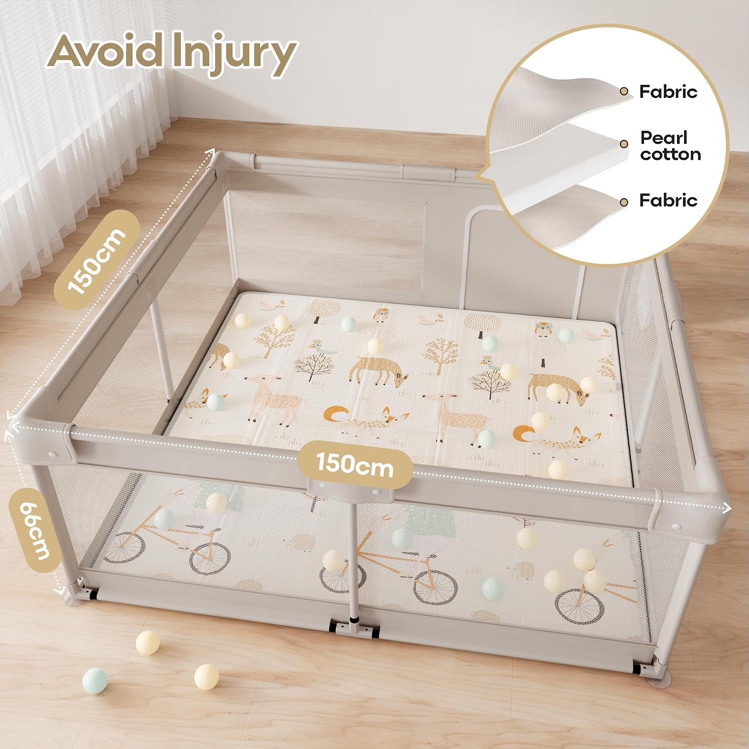 Thumbnail 2 de Lertantri Laufstall Baby 150×150 cm – XXL Laufgitter mit Spielmatte, atmungsaktivem Netz und Saugnäpfen