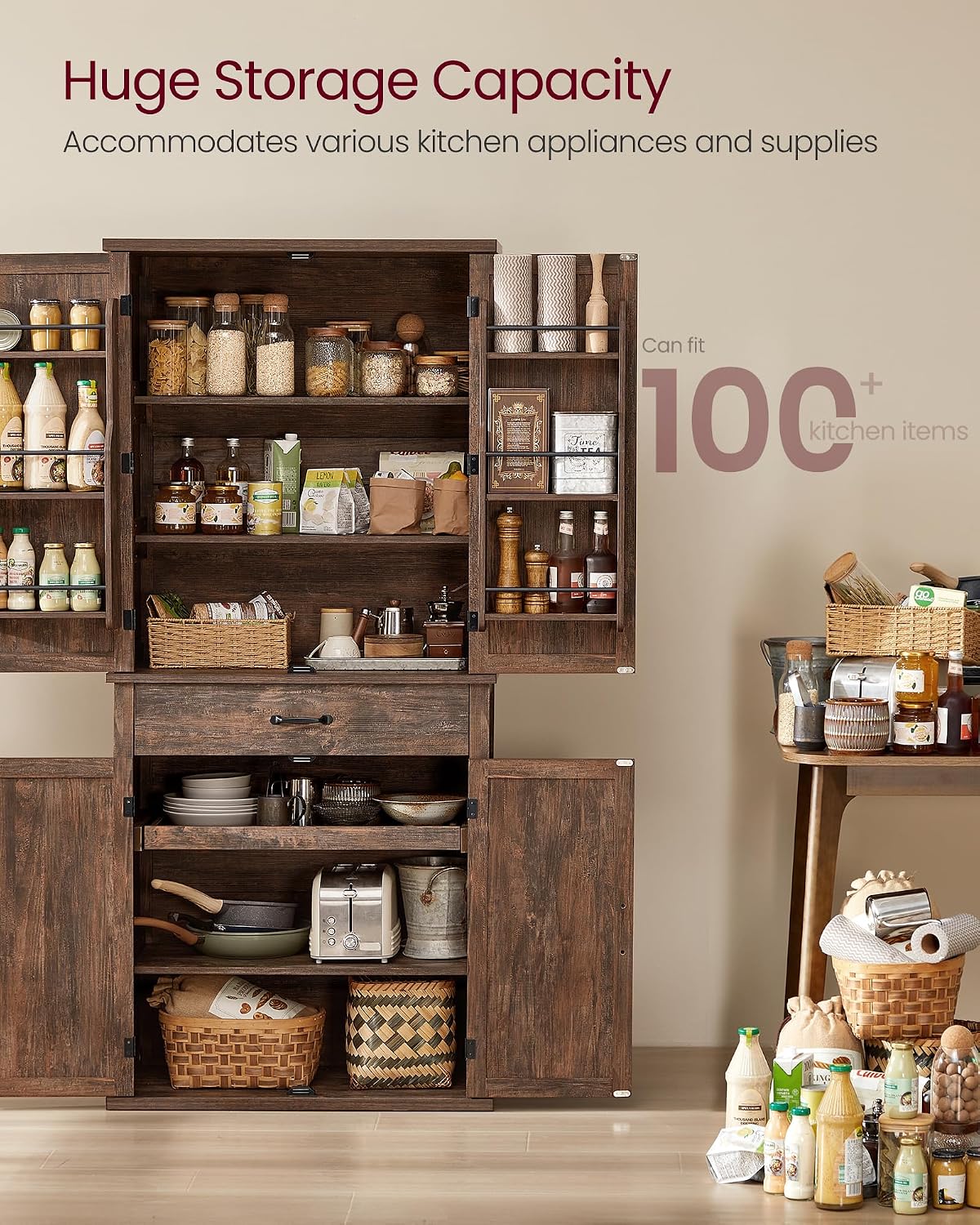 Detalle 1 de VASAGLE Pantry Cabinet 15.8 x 31.5 x 70.3 Inches