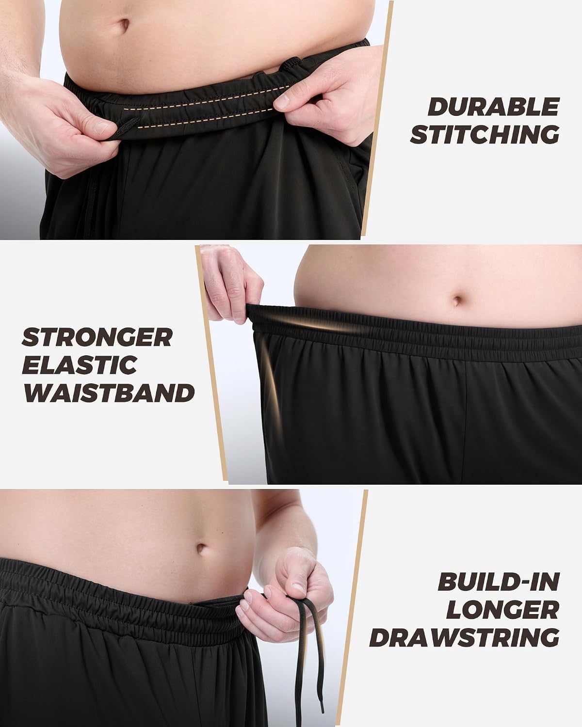 Detalle de BOOJO 3 Pack Big & Tall Men's Gym Shorts – 3XL–5XL, Black with Pockets