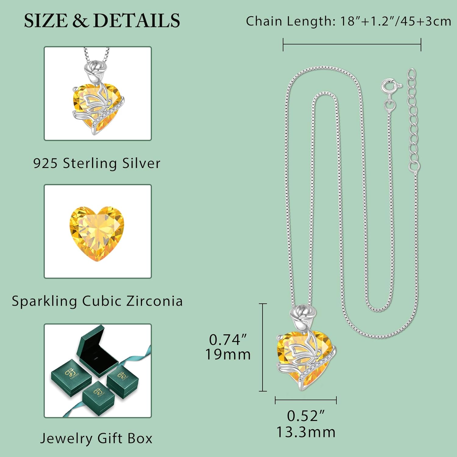Thumbnail 4 de FJ Herz Geburtsstein-Kette Damen aus 925 Sterlingsilber mit Schmetterling-Anhänger