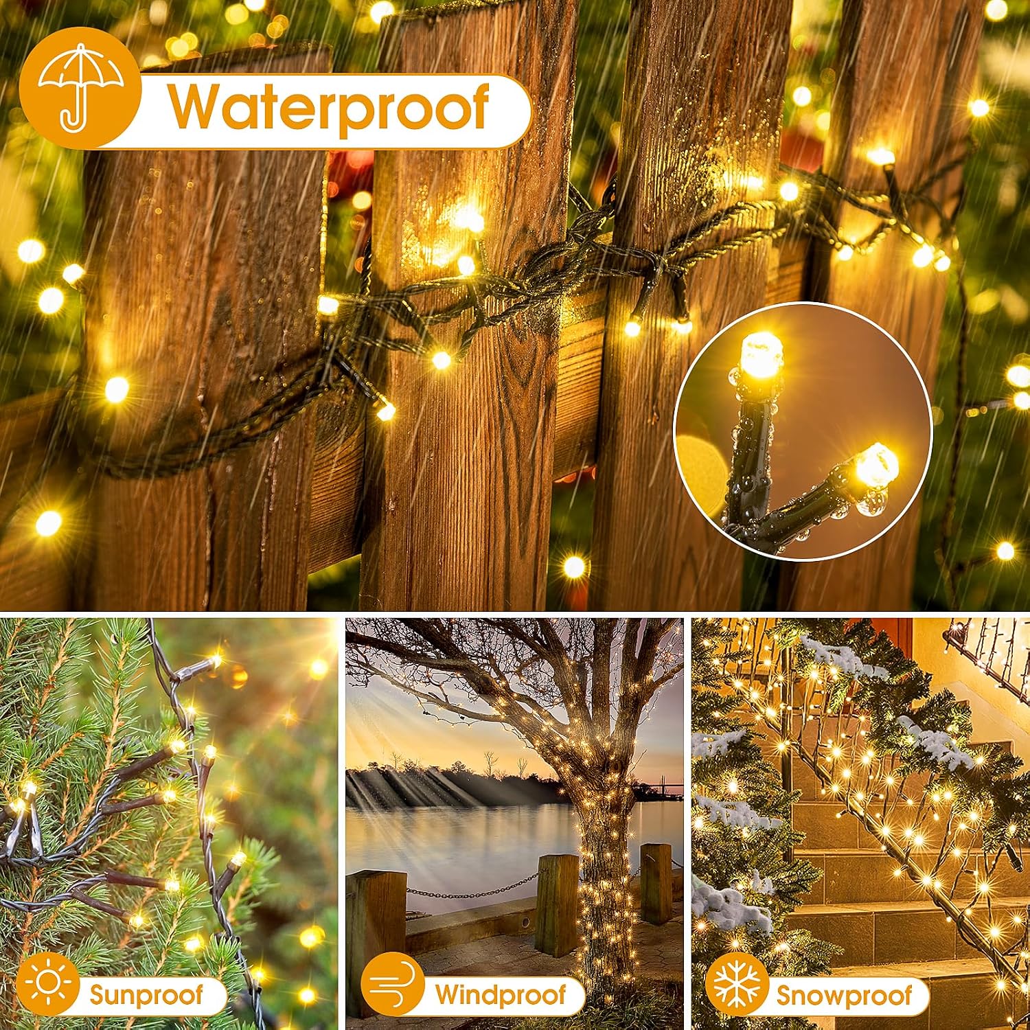 Thumbnail 5 de Outdoor Christmas Tree Fairy Lights (Mains Powered) – 15m String Light with Remote, Waterproof IP44, 150 Warm White LEDs