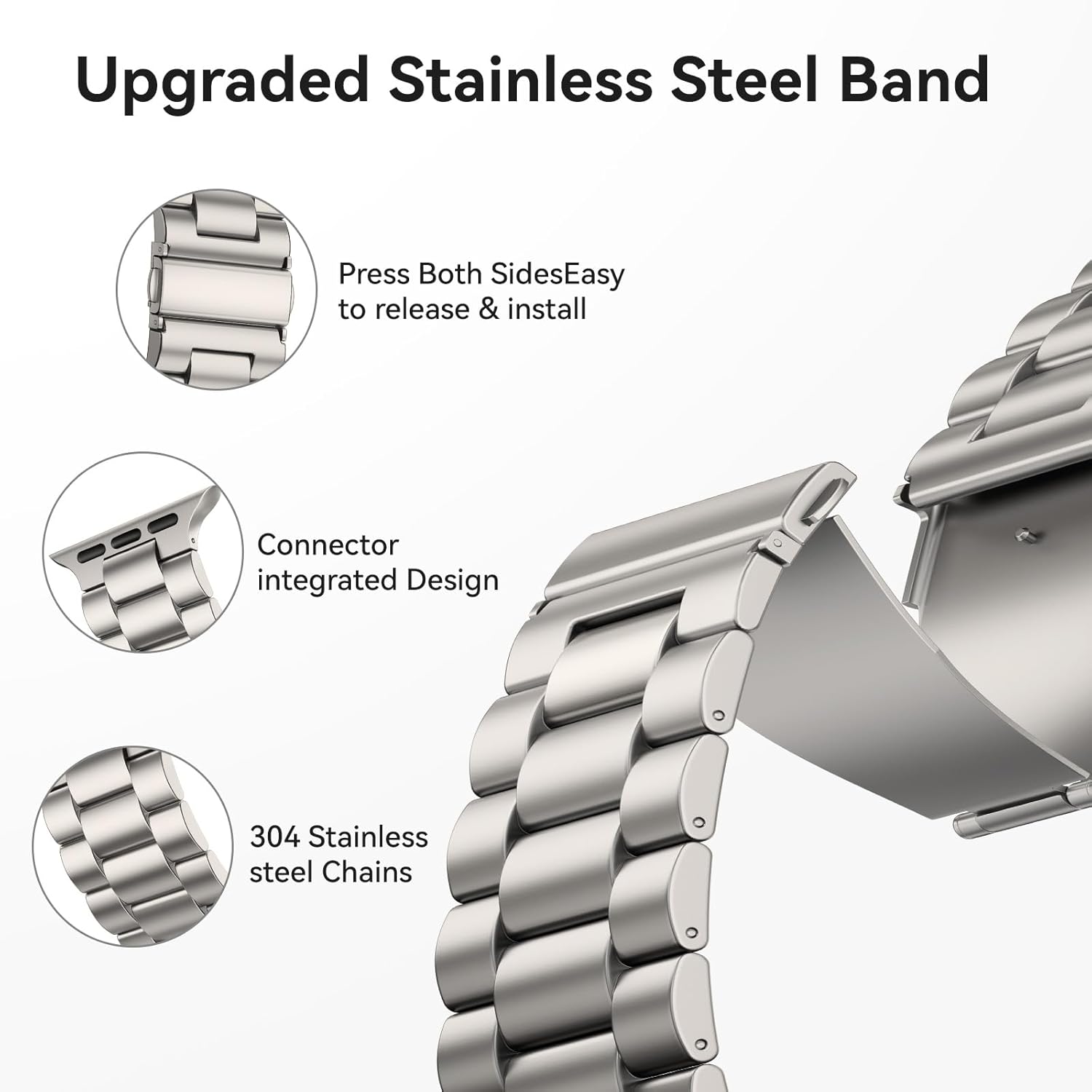 Thumbnail 2 de QAZNZ Stainless Steel Link Band for Apple Watch (46–42mm) – Adjustable Folding Clasp