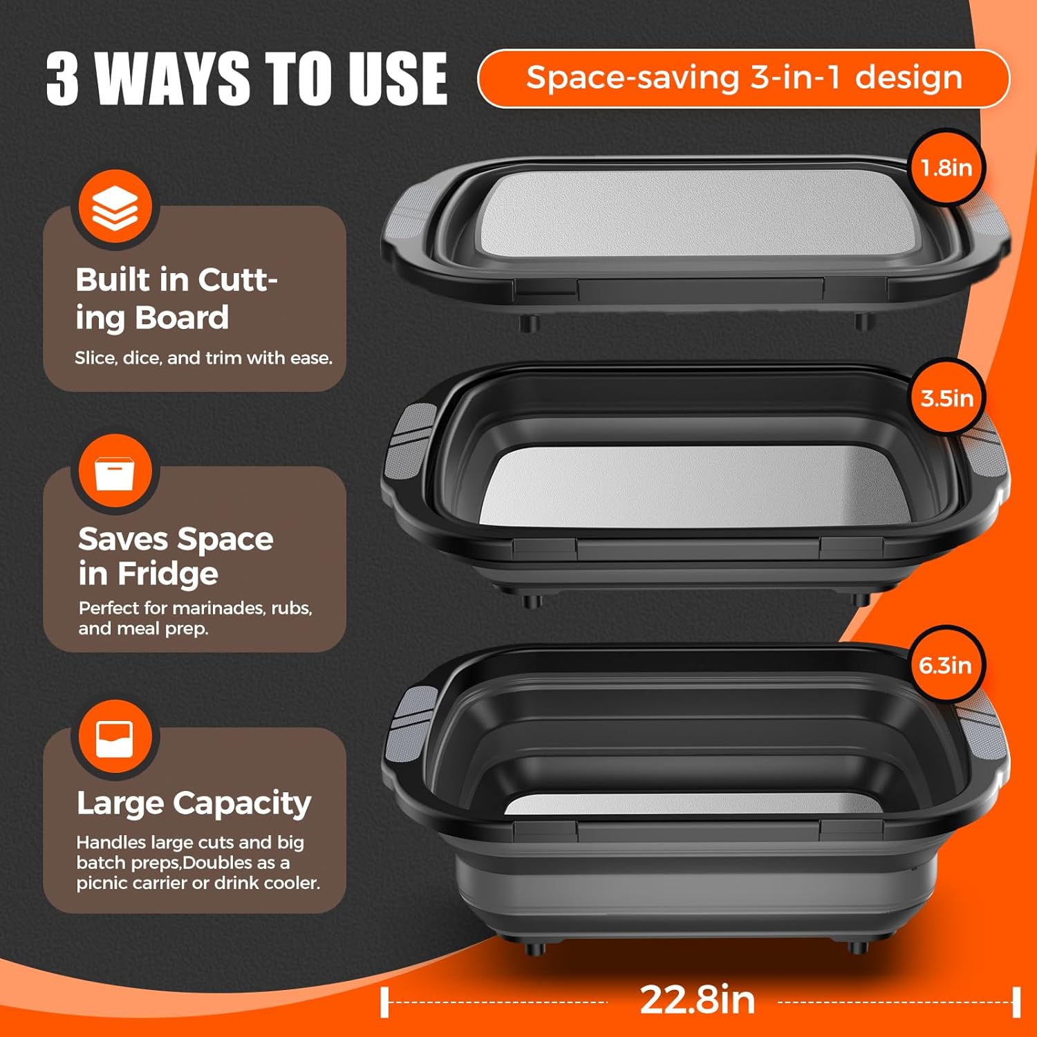 Thumbnail 2 de Foldable Titanium Prep Tub with Cutting Board — 5.3 Gallons / 20 L