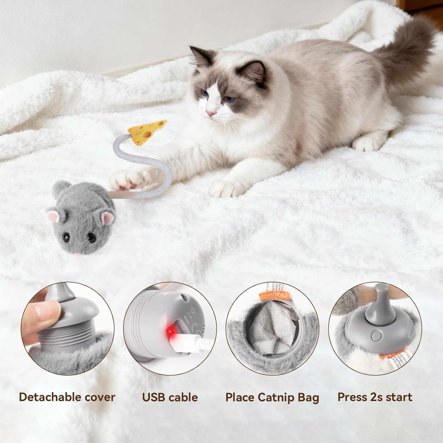 Thumbnail 5 de Migipaws MigiMouse interactive cat toy 360° 🐱