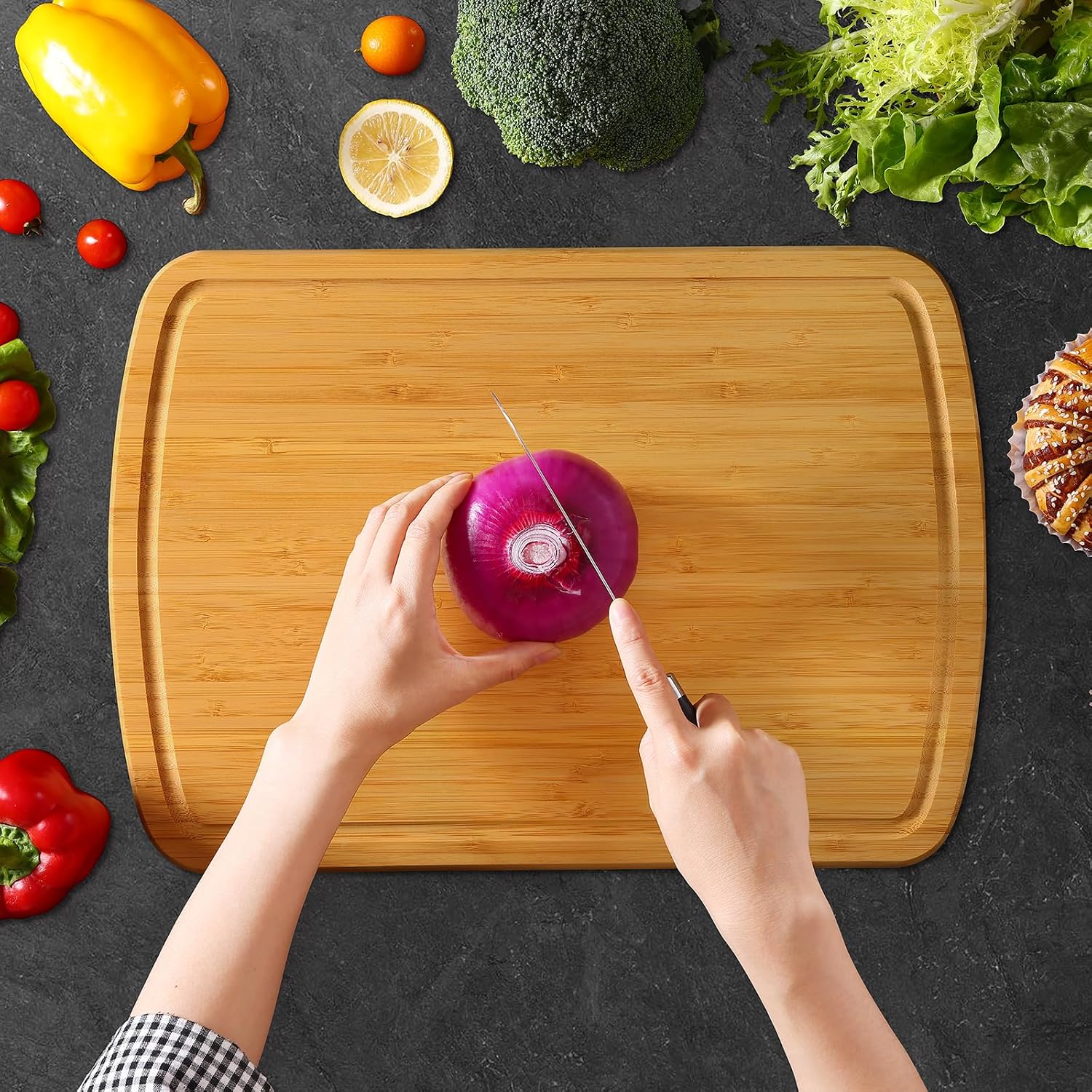 Thumbnail 4 de Homaxy Extra Large Bamboo Cutting Board 18x12.5" 📋
