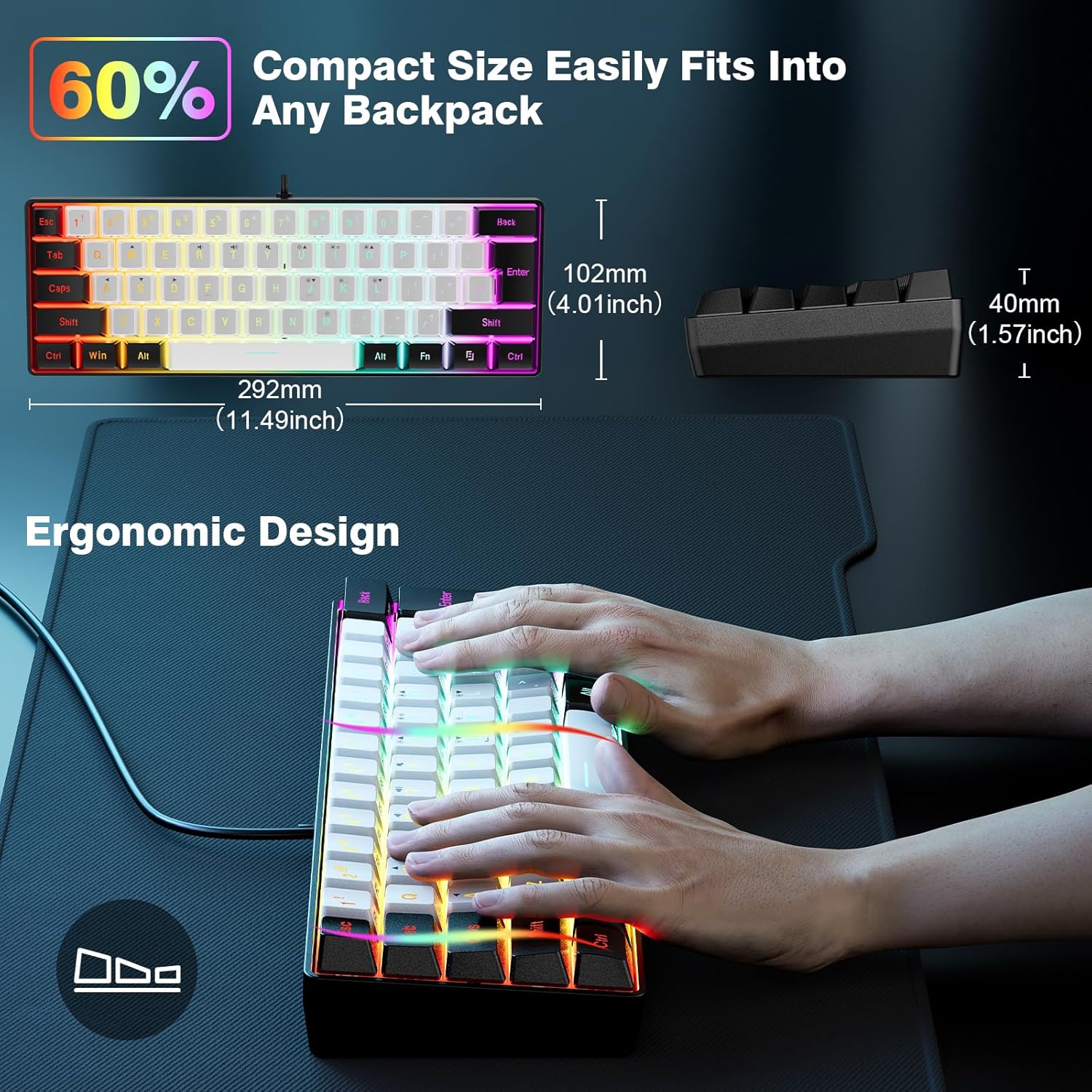 Detalle 1 de Snpurdiri 60% wired gaming keyboard, RGB