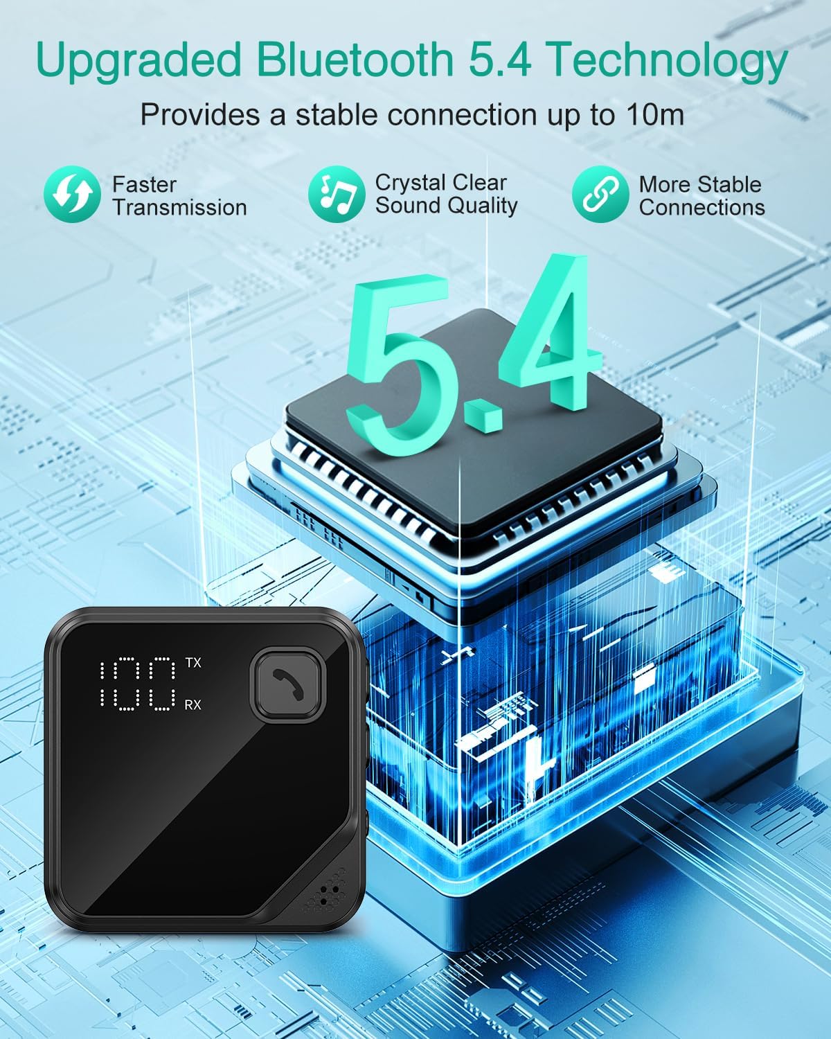 Detalle de ORIA Bluetooth 5.4 2-in-1 Transmitter Receiver with LED Display
