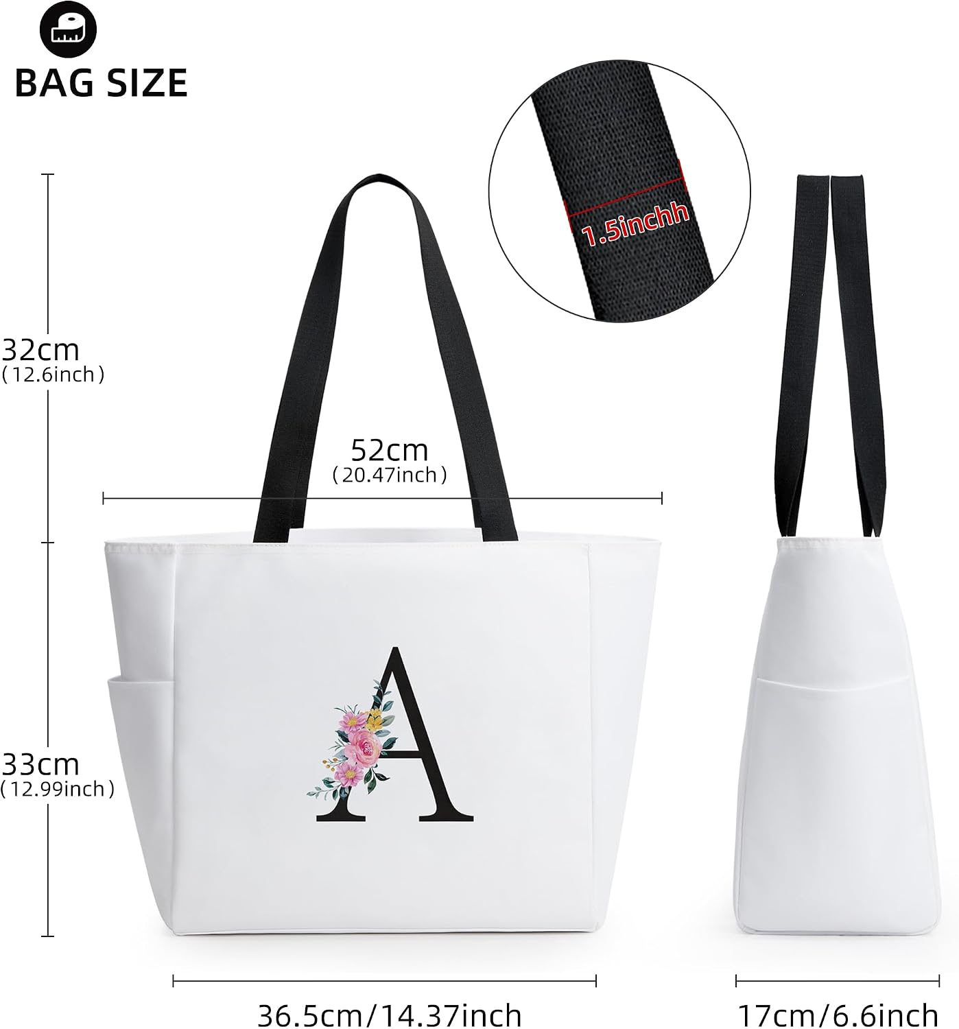 Thumbnail 6 de KALIDI Damen-Handtasche mit A‑Z Reißverschluss & breitem Schultergurt – personalisierte Initialen für Alltag, Reise und Schule
