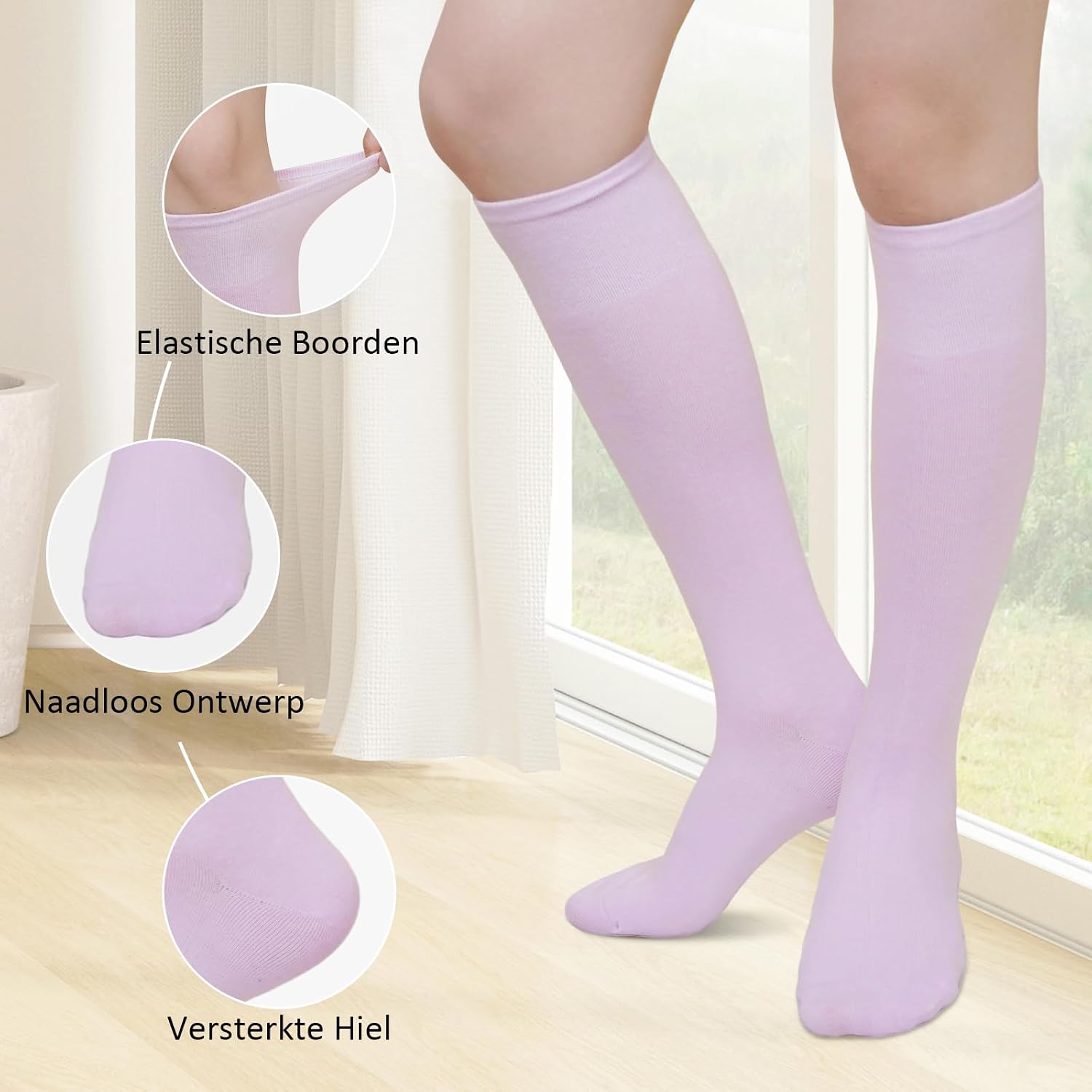 Detalle de LOFIR katoenen kniekousen voor dames, naadloos, effen, 4 paar, maat 35–46
