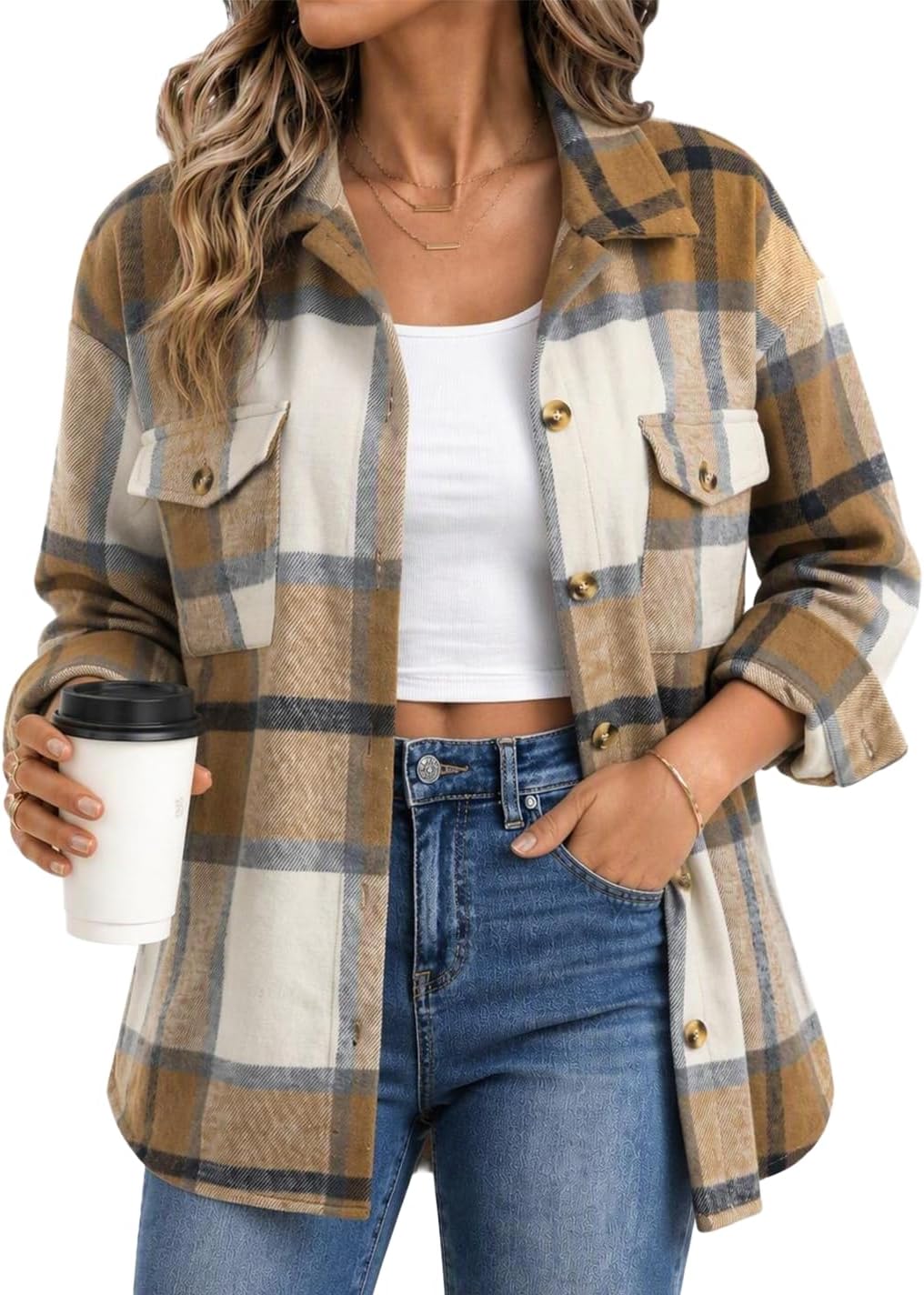 Detalle de Zeagoo Women's Flannel Shacket in Polyester
