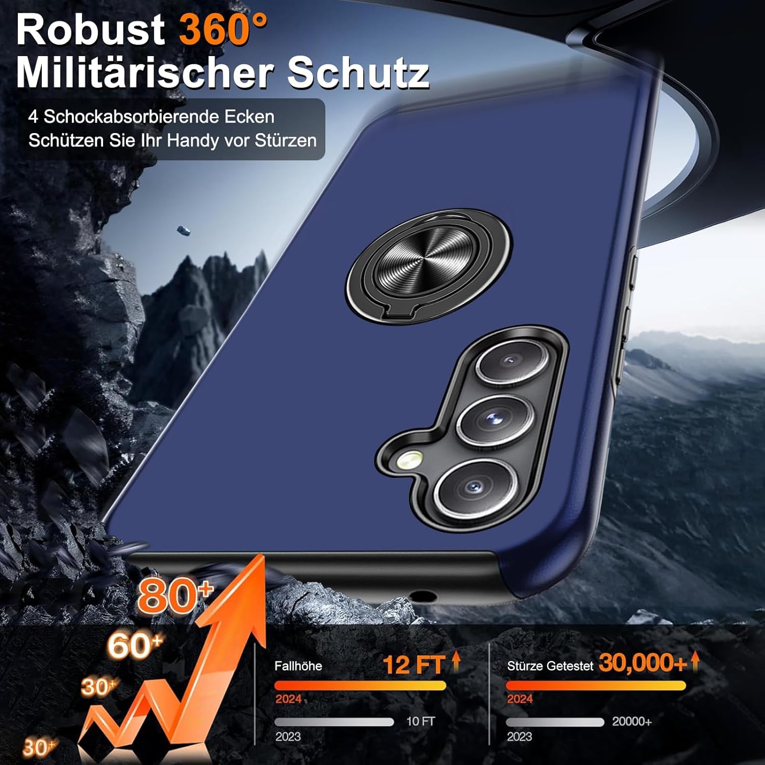 Thumbnail 1 de Vaki Handyhülle für Samsung Galaxy A15 5G (Blau) mit 360° Magnet-Ringständer und Displayschutzfolie