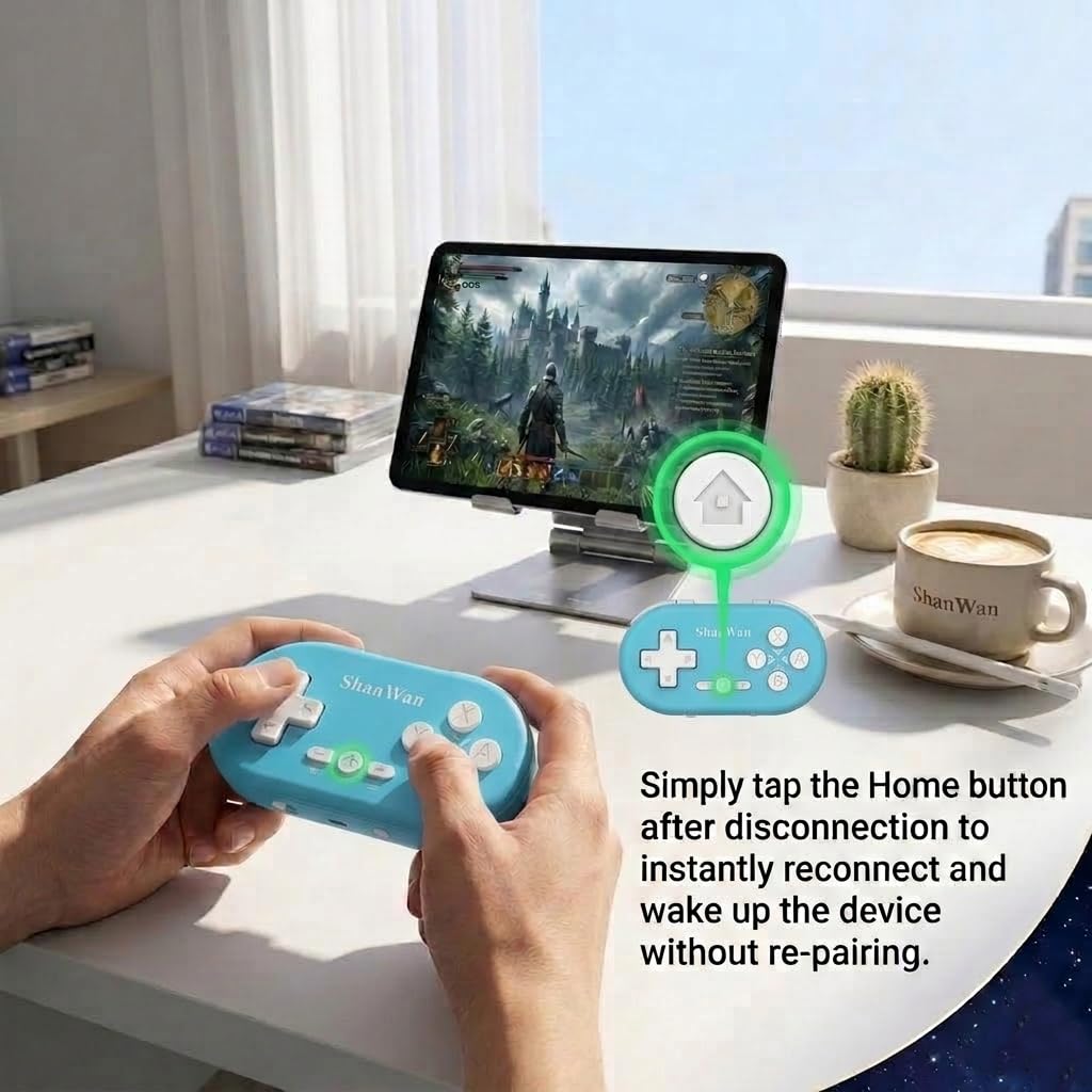 Thumbnail 4 de ShanWan Bluetooth-Gamepad Mini-Wireless-Controller (für Switch, Windows, Android, iOS & PS4) – Blau