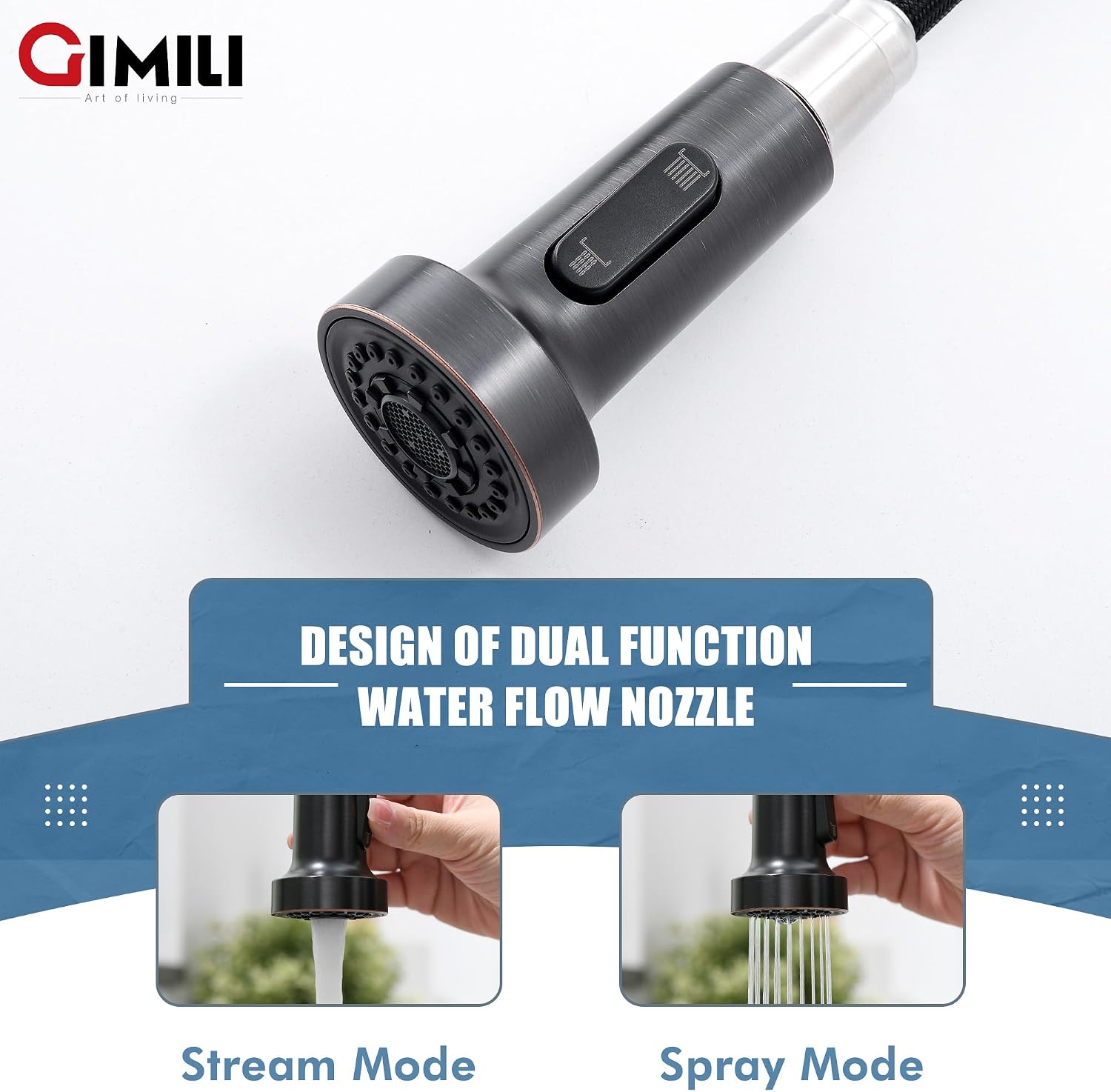 Detalle 2 de GIMILI Oil Rubbed Bronze Kitchen Faucet with Pull-Down Sprayer