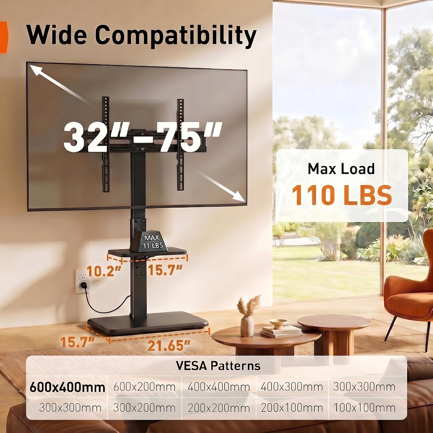 Detalle de Perlegear PGFS06 Floor TV Stand 32-75 inch