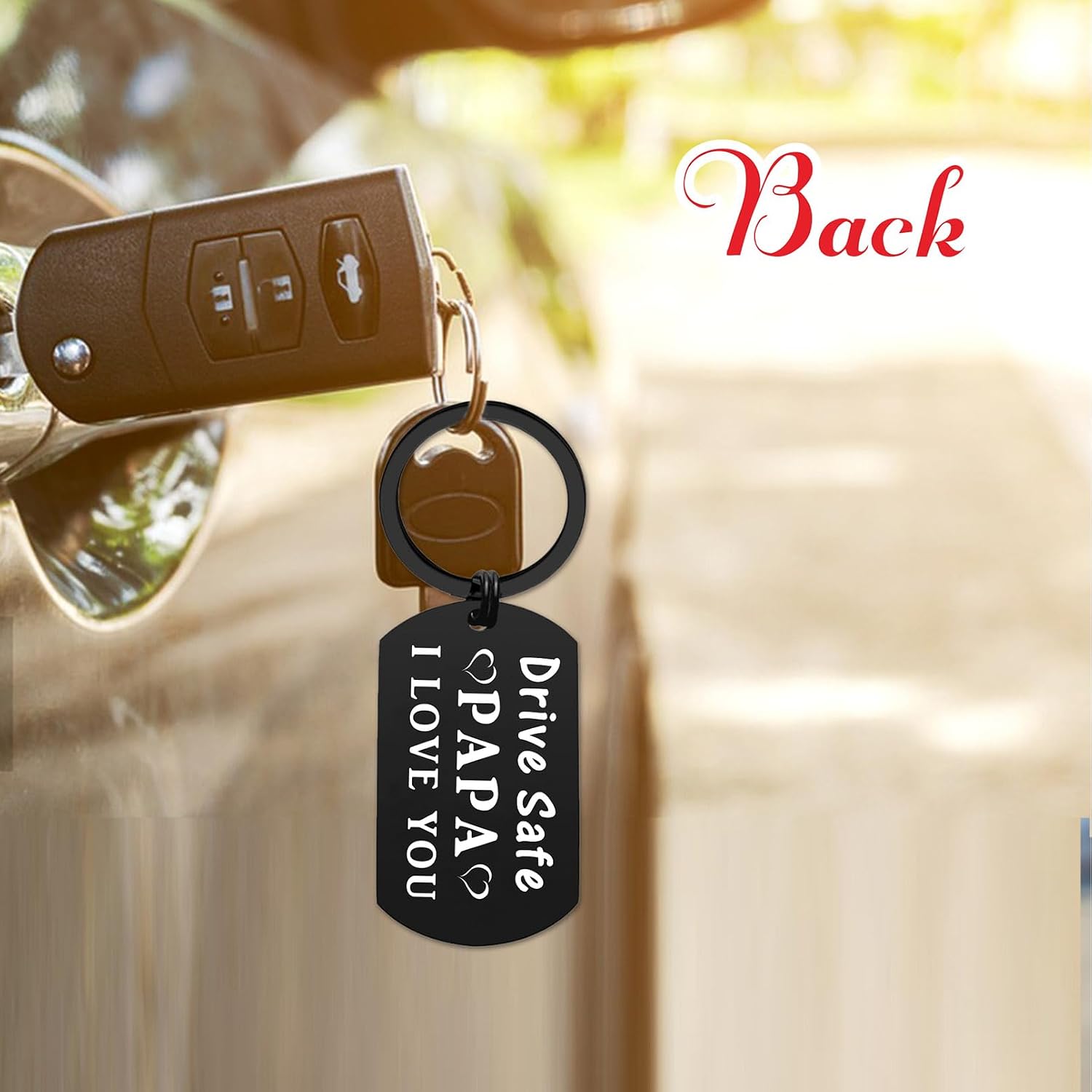 Detalle de ENGZHI stainless steel “Drive safe Papa” engraved keyring – Christmas, birthday and Father’s Day gift for Dad from daughter or granddaughter
