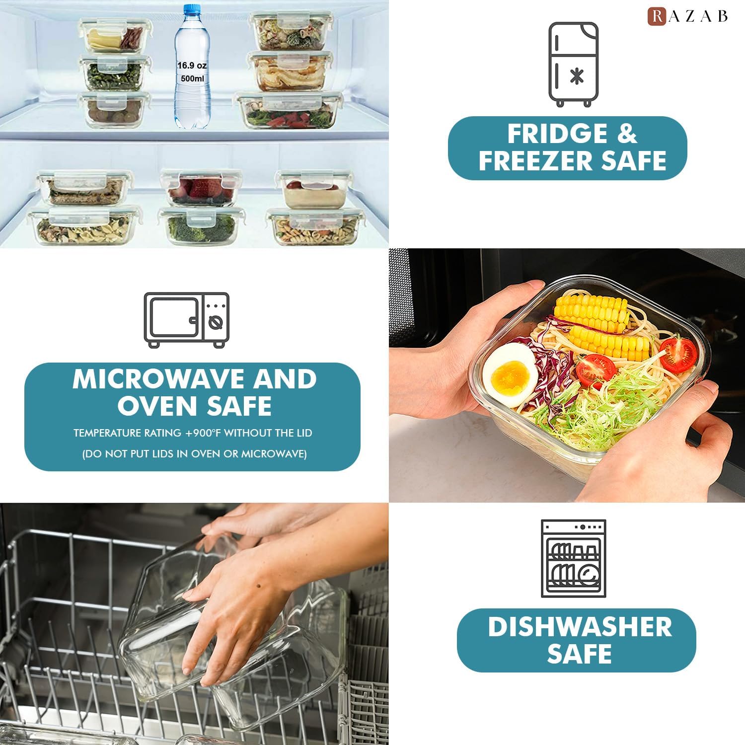 Detalle de Razab 24 Pc Glass Food Storage Containers with Airtight Lids
