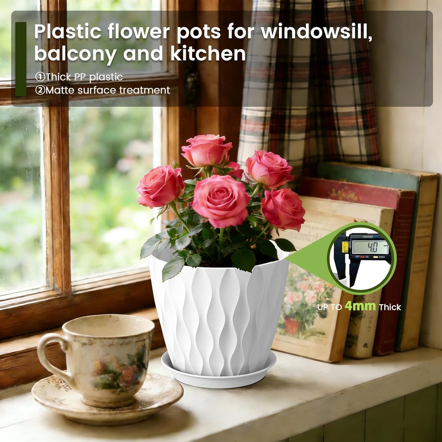 Thumbnail 3 de WSMKSZ 20 cm Wave Texture Plant Pots (5-Pack) with Drainage Holes & Saucers