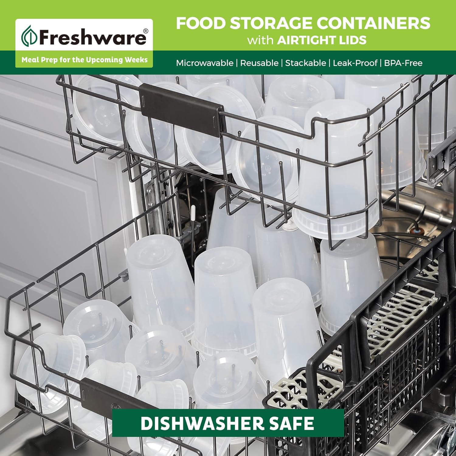 Thumbnail 5 de Freshware 24-Count 32 oz Plastic Deli Containers with Lids - Leakproof, BPA Free, Stackable, Microwave/Dishwasher/Freezer Safe