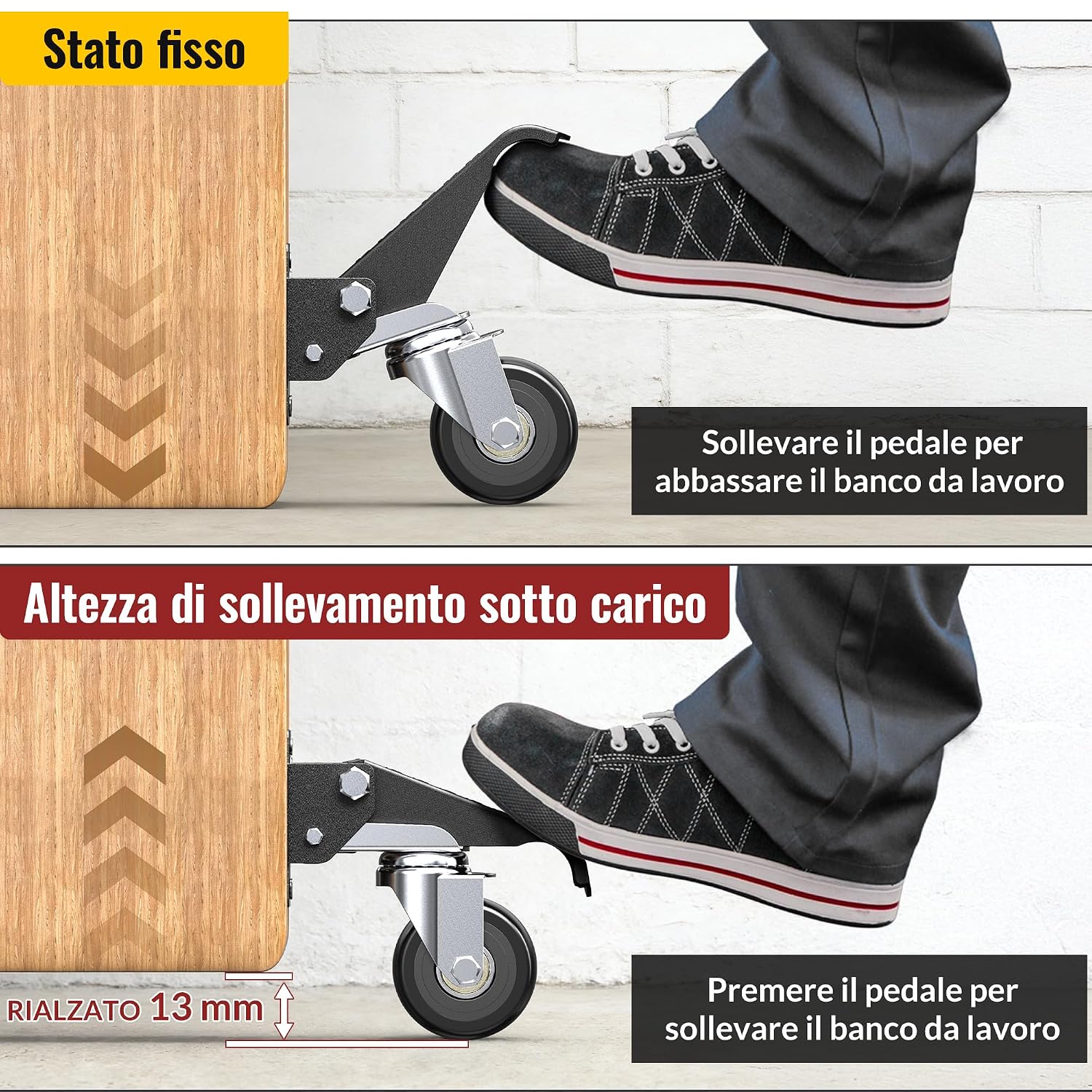 Detalle de HOLKIE Ruote retrattili per carichi pesanti a 4 ruote, carico 315 kg, sollevamento e bloccaggio
