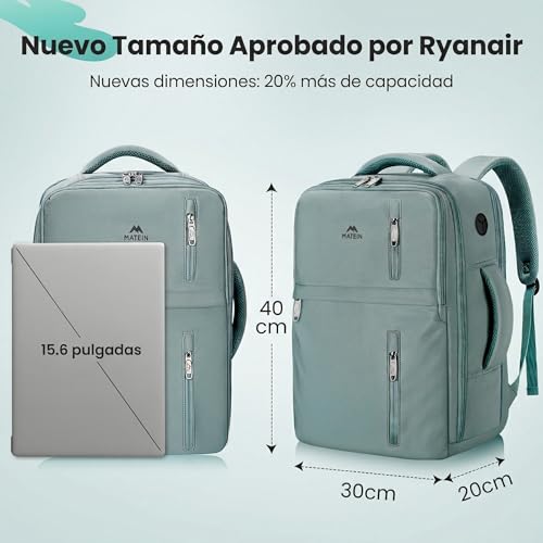 Thumbnail 2 de MATEIN Mochila 40x30x20 Verde para Ryanair: cabina práctica para viajes cortos