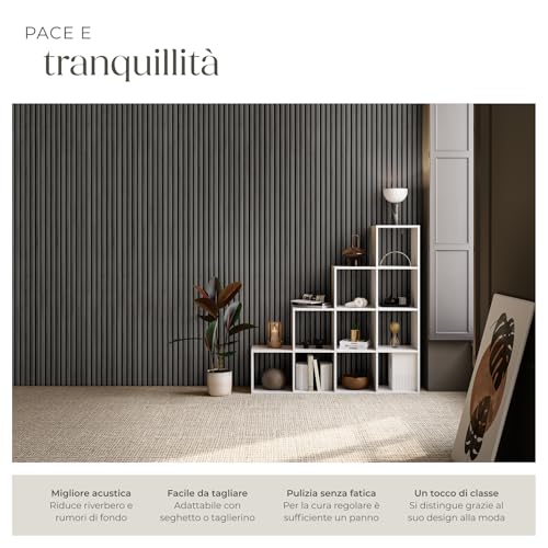 Detalle de tectake Set di 4 Pannelli Acustici Effetto Legno – Quercia Nera, Pannelli Fonoassorbenti Decorativi per Pareti e Soffitti