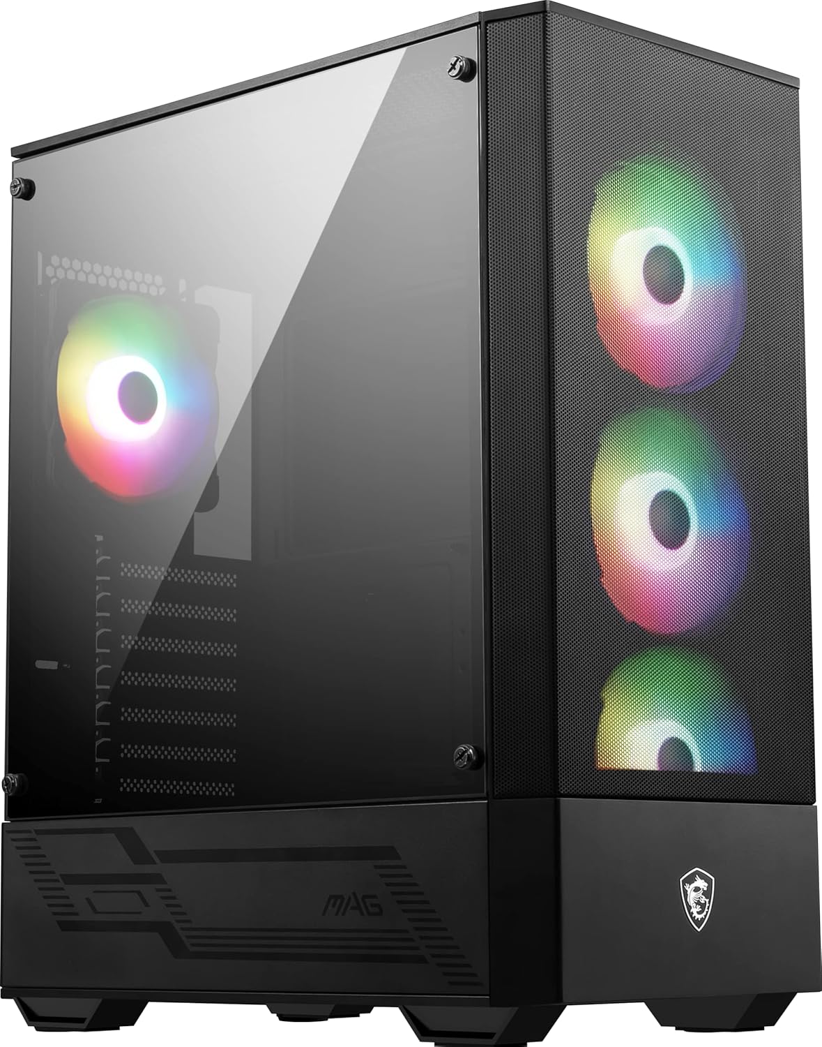 Detalle de MSI MAG Forge 120A Airflow — boîtier PC moyen tour ATX, Micro-ATX et Mini-ITX avec façade mesh et 6 ventilateurs auto-RGB